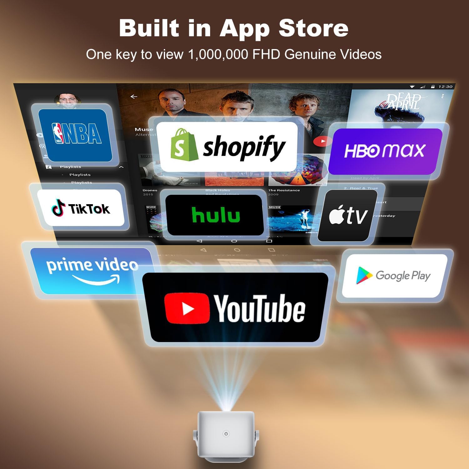 GoodLuck Tech 2025 Smart Projector: Native 1080P & 4K, 600 ANSI Lumens, Android/WiFi/Bluetooth, Elec Focus & Auto Keystone, TV Stick Compatible -