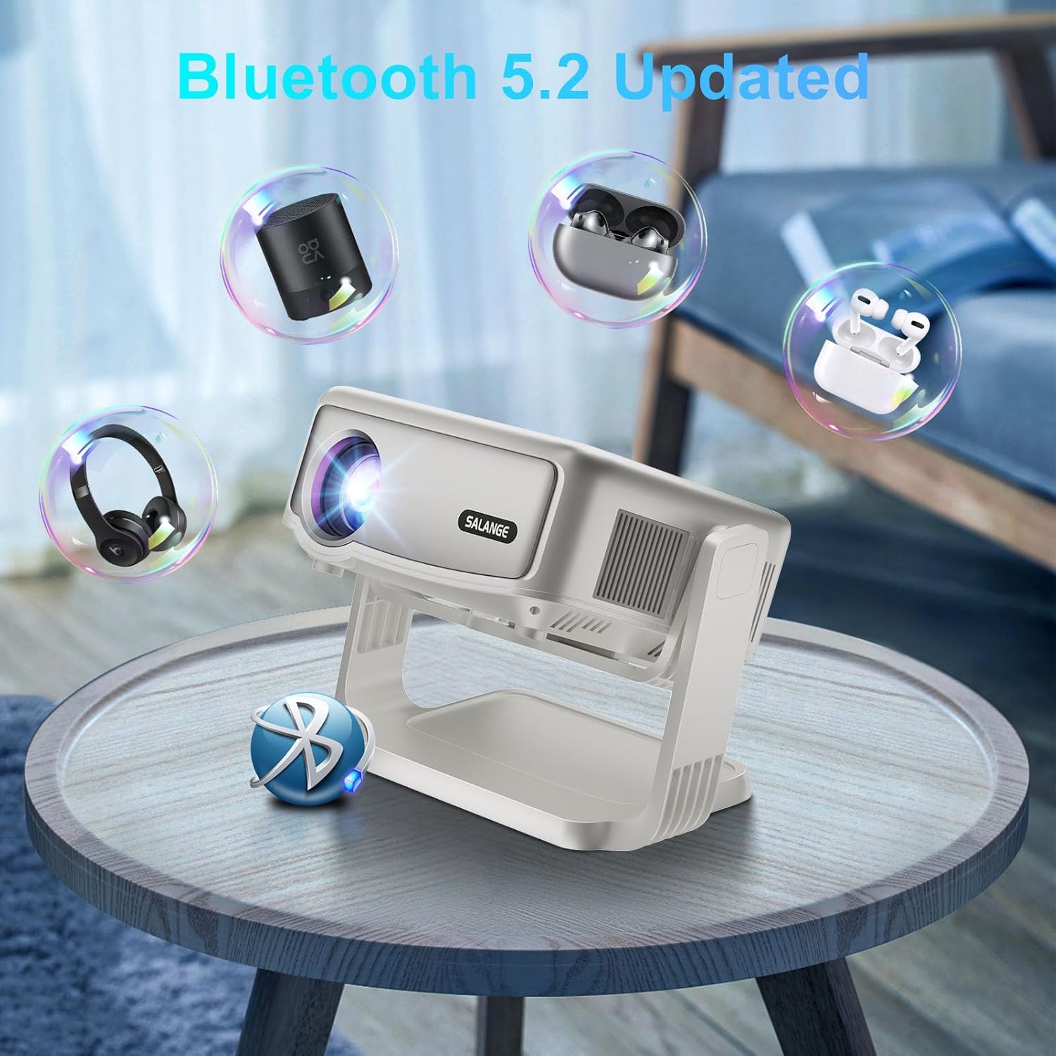 GoodLuck Tech Smart Android Projector w/Built-in Apps: Electric Focus, Auto Keystone, WiFi/Bluetooth, 360° Tilt, iPhone/TV Stick Compatible, Mini