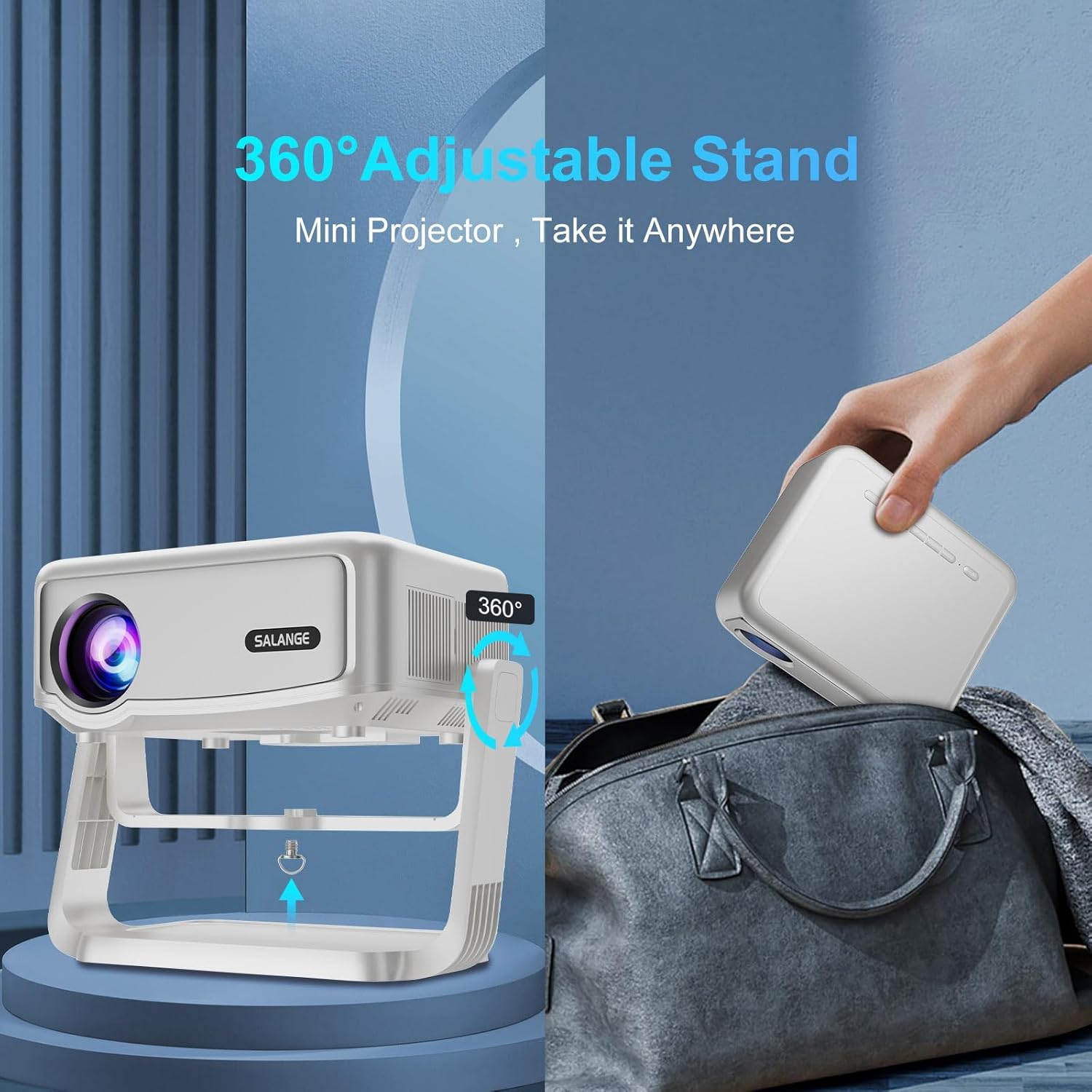 GoodLuck Tech Smart Android Projector w/Built-in Apps: Electric Focus, Auto Keystone, WiFi/Bluetooth, 360° Tilt, iPhone/TV Stick Compatible, Mini