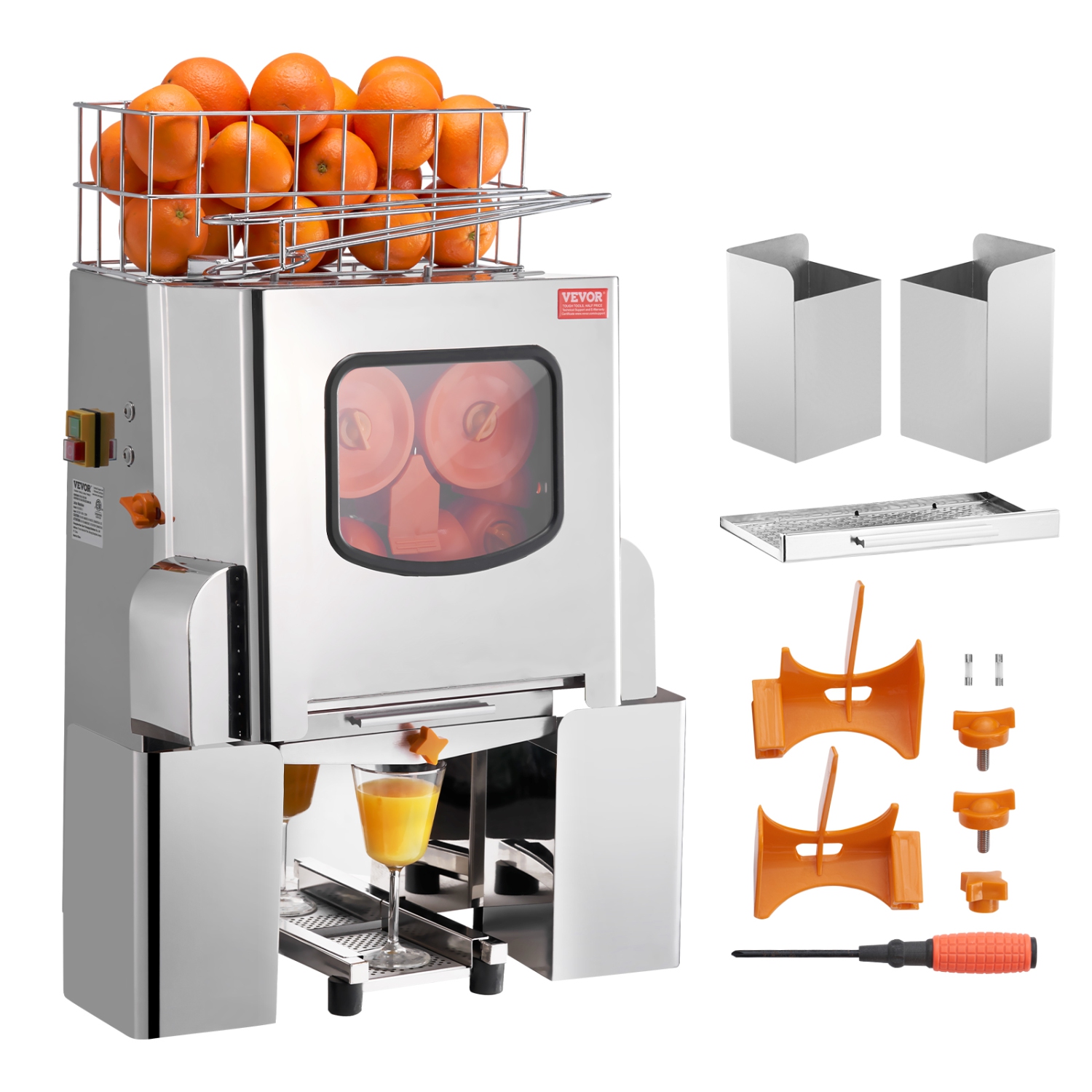 VEVOR 120W Commercial Orange Juicer Machine, Automatic Juice Extractor, Stainless Steel Orange Squeezer 20 Oranges/Minute, with Pull-Out Filter Box,