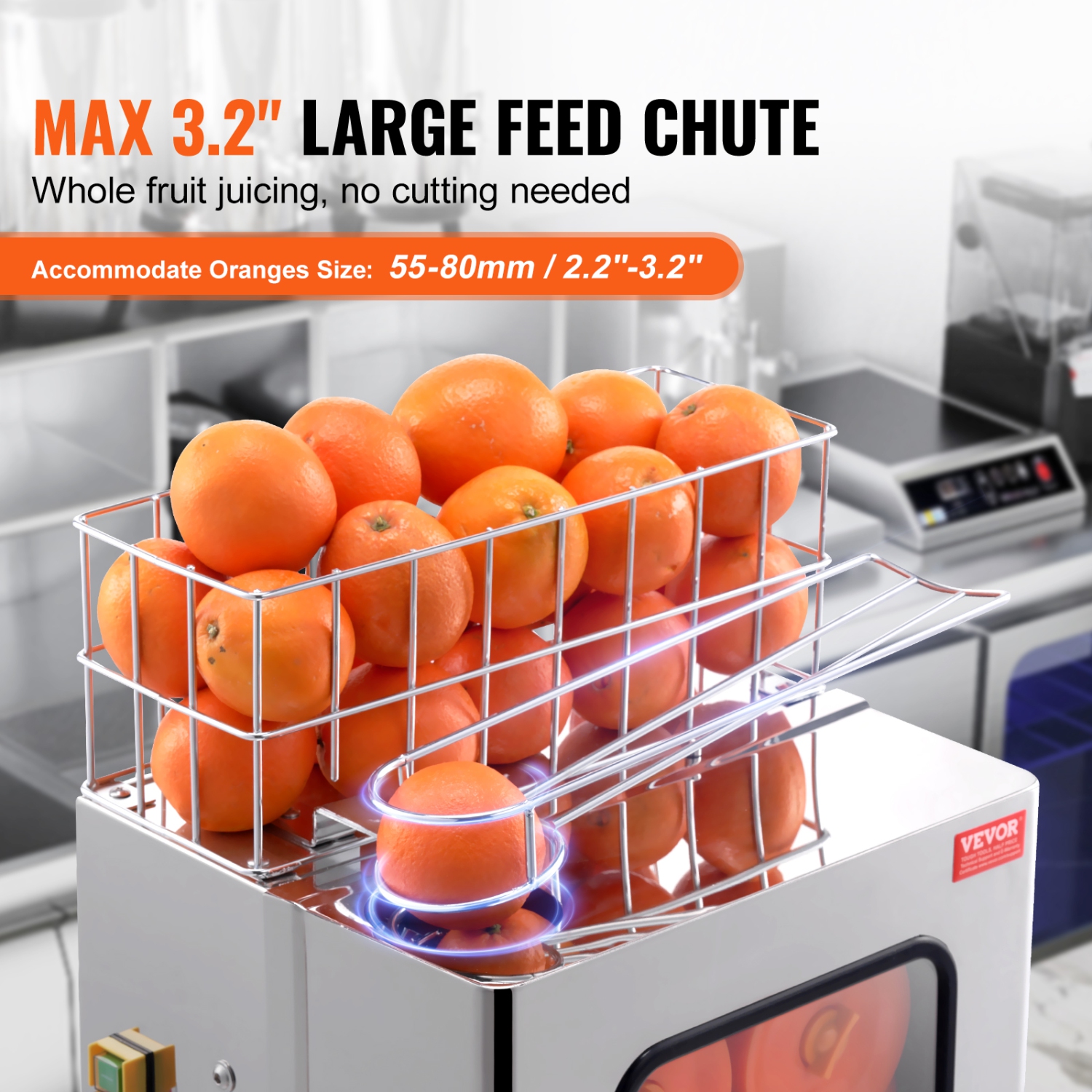 VEVOR 120W Commercial Orange Juicer Machine, Automatic Juice Extractor, Stainless Steel Orange Squeezer 20 Oranges/Minute, with Pull-Out Filter Box,
