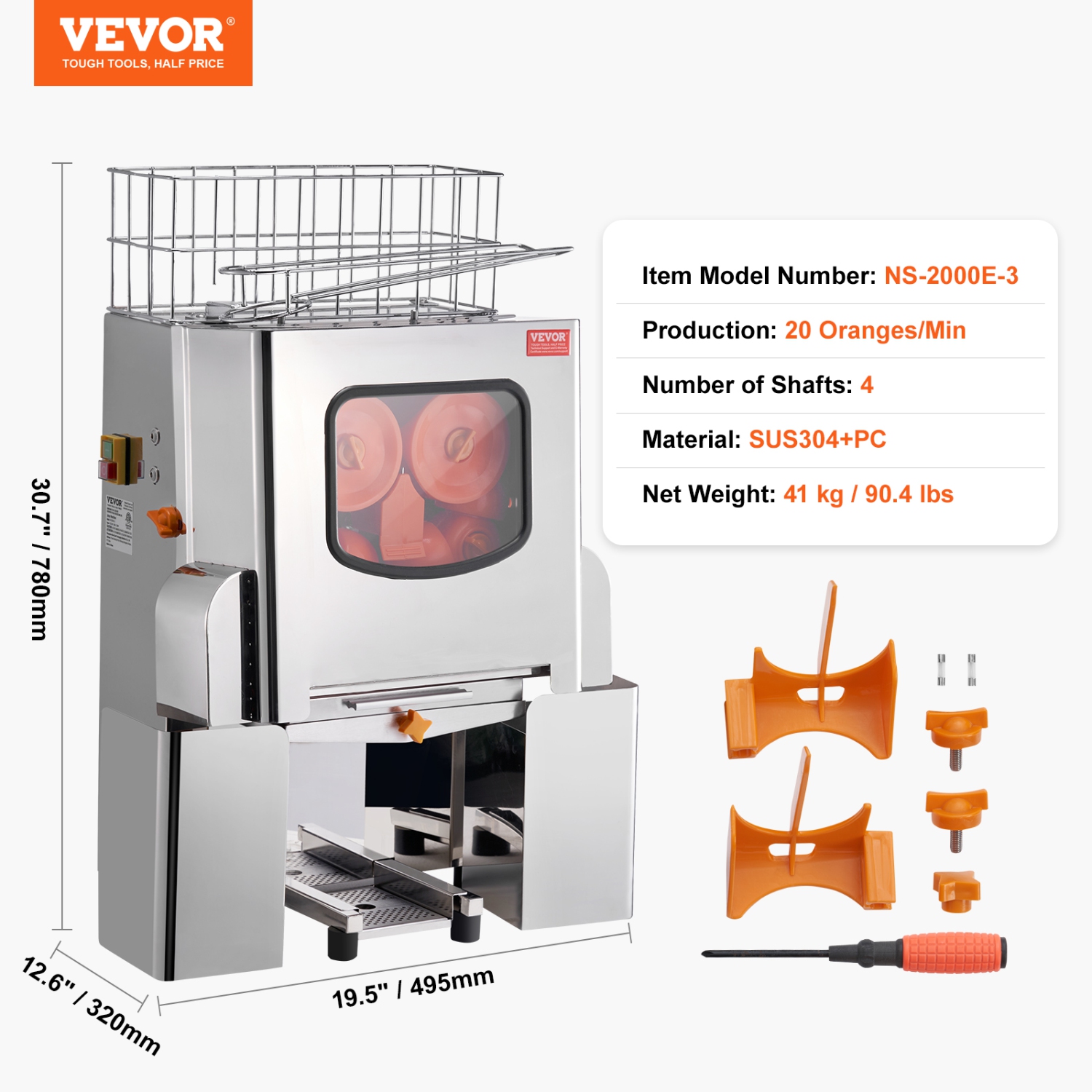 VEVOR 120W Commercial Orange Juicer Machine, Automatic Juice Extractor, Stainless Steel Orange Squeezer 20 Oranges/Minute, with Pull-Out Filter Box,