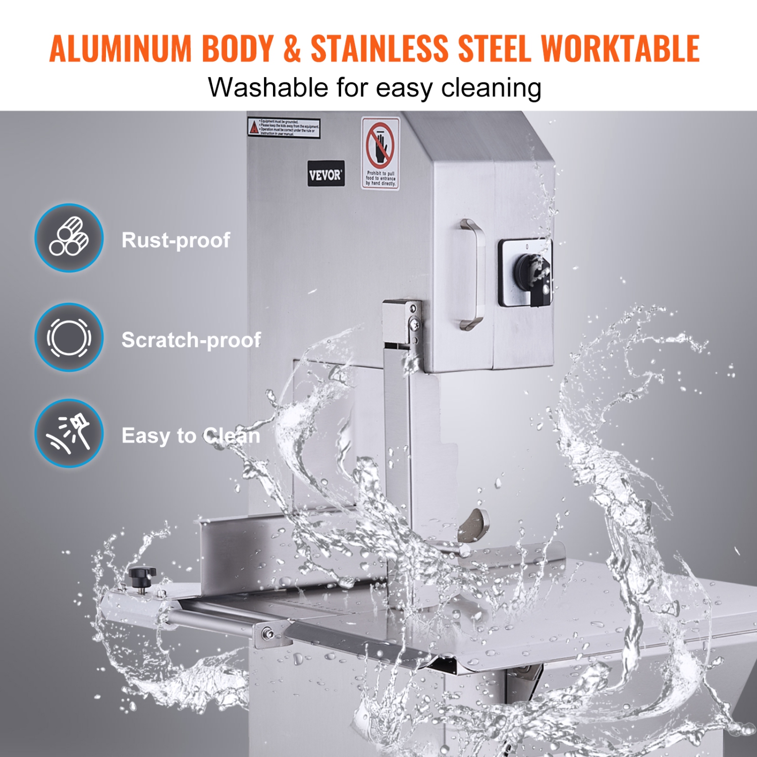 VEVOR 2200W Commercial Electric Meat Bandsaw, Stainless Steel Countertop Bone Sawing Machine, Workbeach 18.5" x 20.9", 0-7.1 Inch Cutting