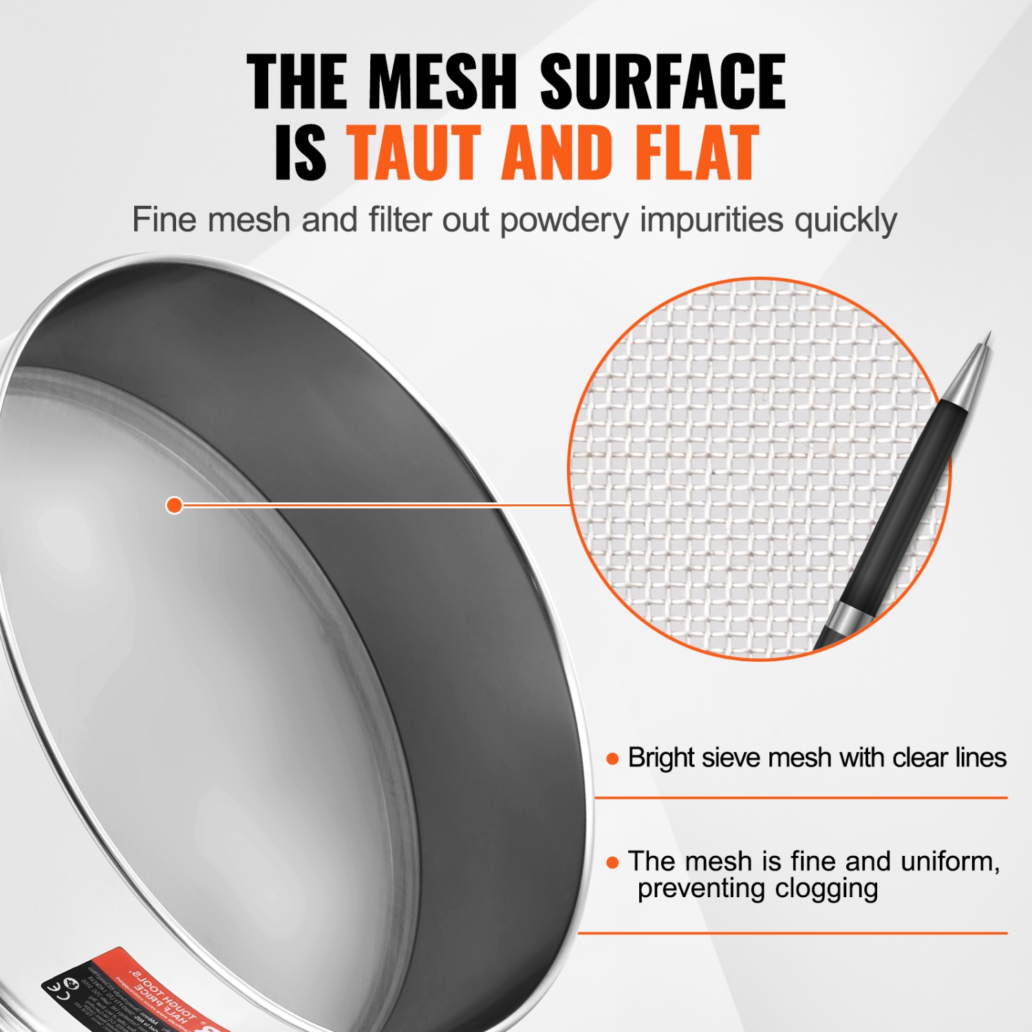 VEVOR 80 Mesh Flour Sieve Fine Mesh, Flour Sifter, 304 Stainless Steel Fine Mesh Sifter Food-grade, Dia. 12.6" Fine Mesh Strainers for Baking, 5