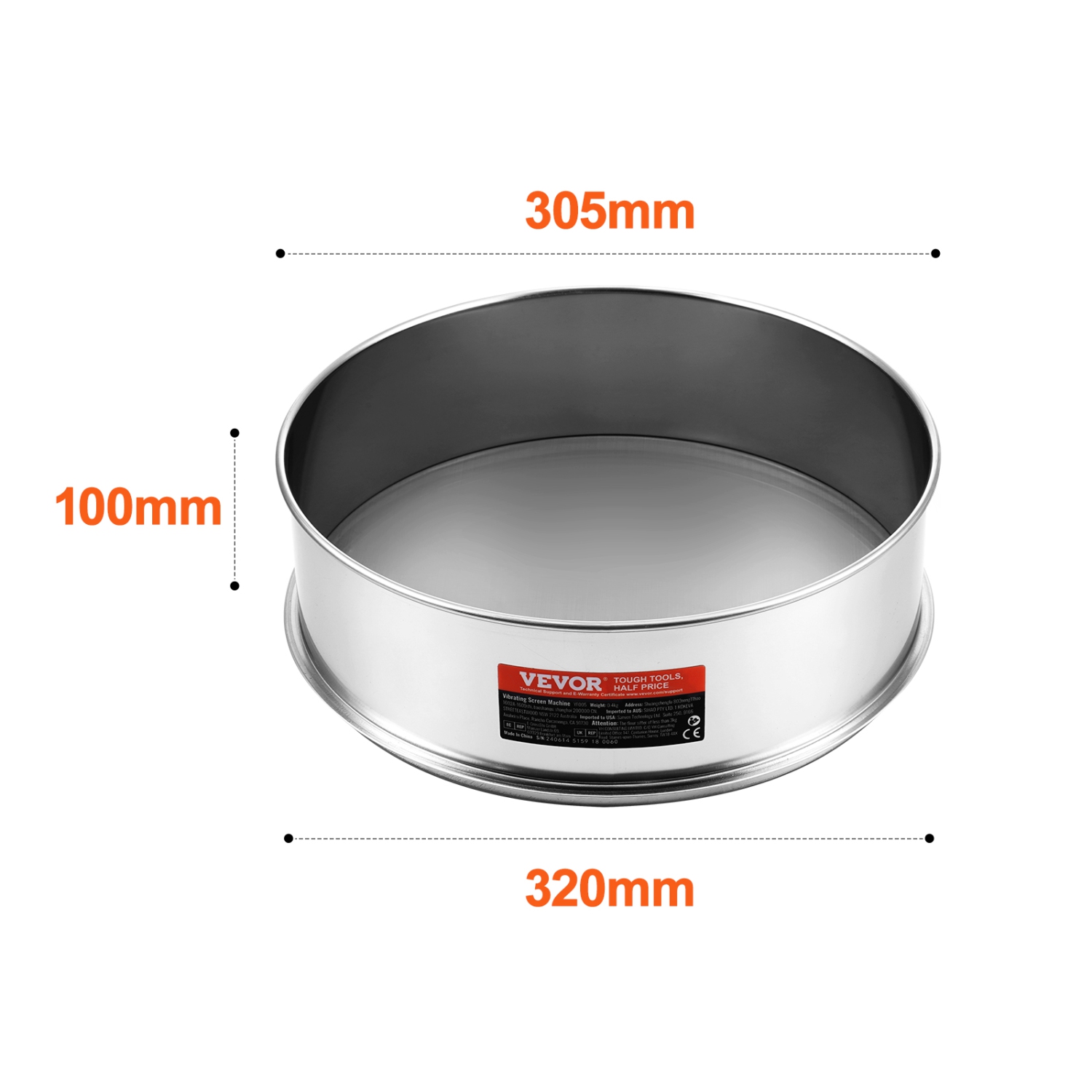 VEVOR 80 Mesh Flour Sieve Fine Mesh, Flour Sifter, 304 Stainless Steel Fine Mesh Sifter Food-grade, Dia. 12.6" Fine Mesh Strainers for Baking, 5