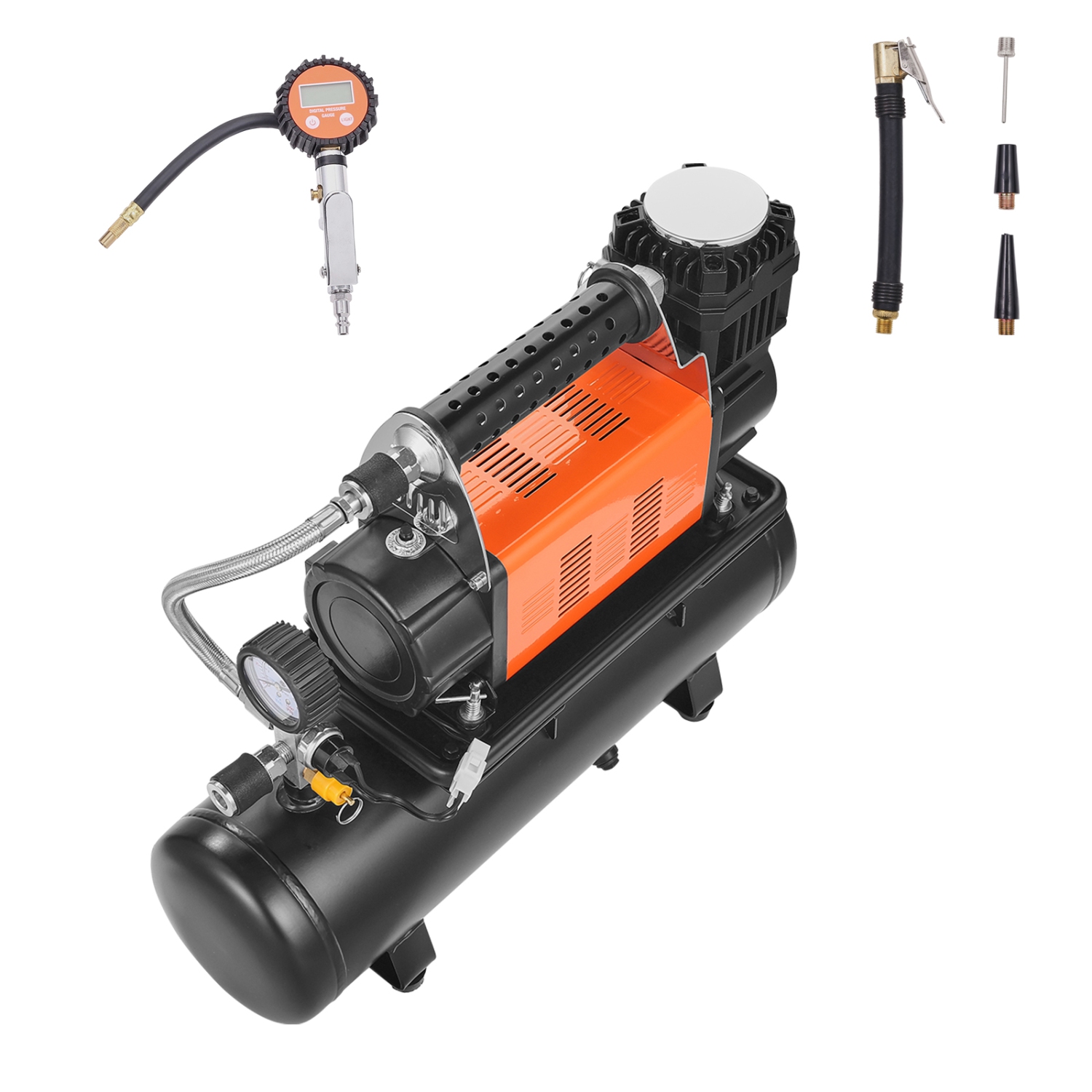 VEVOR 12V Heavy Duty Air Compressor with 6L Tank Kit, 6.35 CFM Portable Tire Inflator, 150PSI Offroad Air Compressor with Digital Pressure Gauge Tire