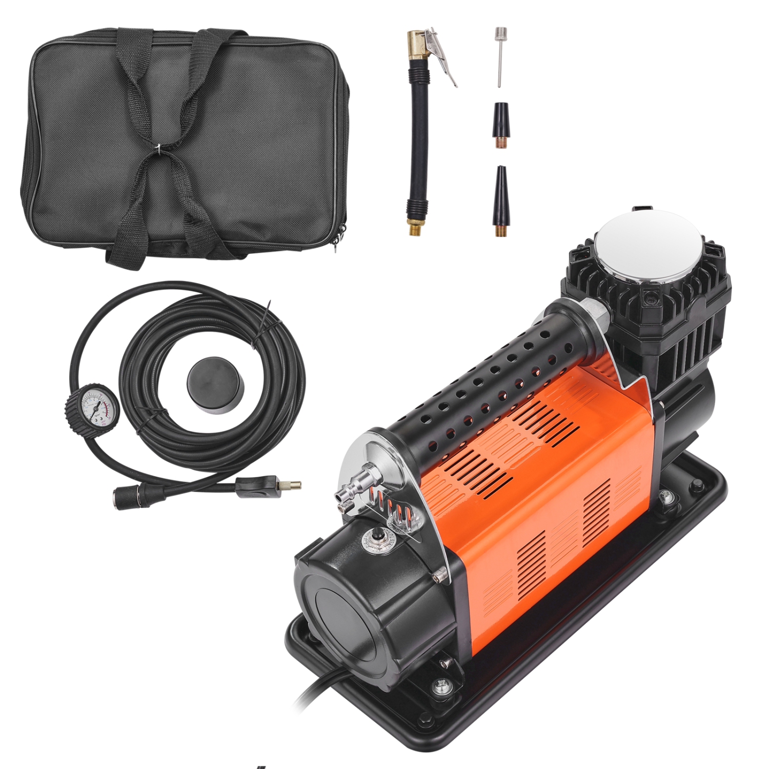 VEVOR 12V Portable Tire Inflator, 7.06CFM Heavy Duty Air Compressor, 150PSI Offroad Air Pump with Adapters - Include 6.5FT Power Cord, 26FT Air Hose