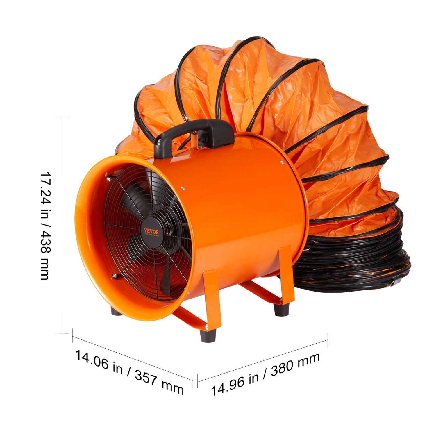 VEVOR 12 inch Portable Ventilator, Heavy Duty Cylinder Fan with 16.4ft Duct Hose, 560W Strong Shop Exhaust Blower 2894CFM, Industrial Utility Blower