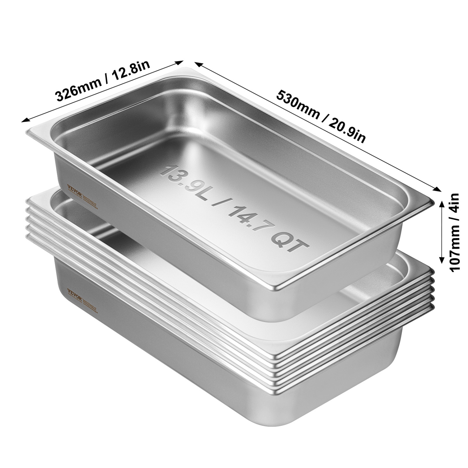 VEVOR 6 Pack Hotel Pans, Full Size Anti-Jam Steam Pan, 0.8mm Thick Stainless Steel Pan, 4-Inch Deep Commercial Table Pan, Catering Storage Food Pan,