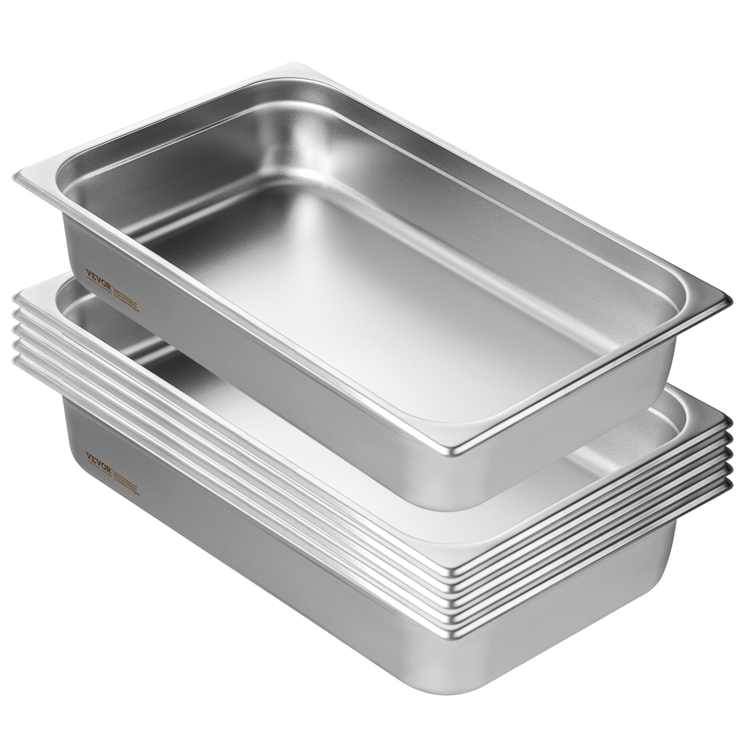 VEVOR 6 Pack Hotel Pans, Full Size Anti-Jam Steam Pan, 0.8mm Thick Stainless Steel Pan, 4-Inch Deep Commercial Table Pan, Catering Storage Food Pan,