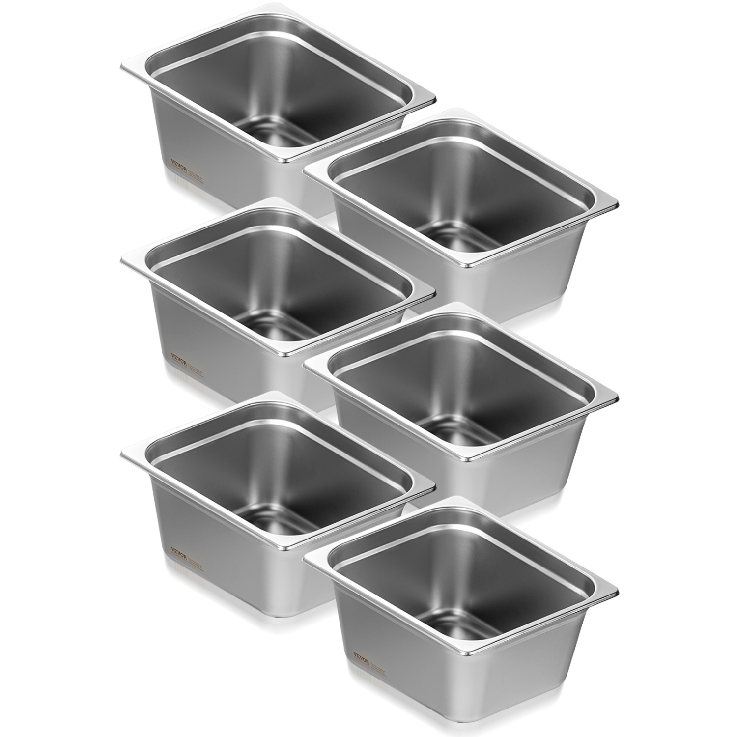 VEVOR 6 Pack Hotel Pans, 1/2 Size Anti-Jam Steam Pan, 0.8mm Thick Stainless Steel Pan, 6-Inch Deep Commercial Table Pan, Catering Storage Food Pan,