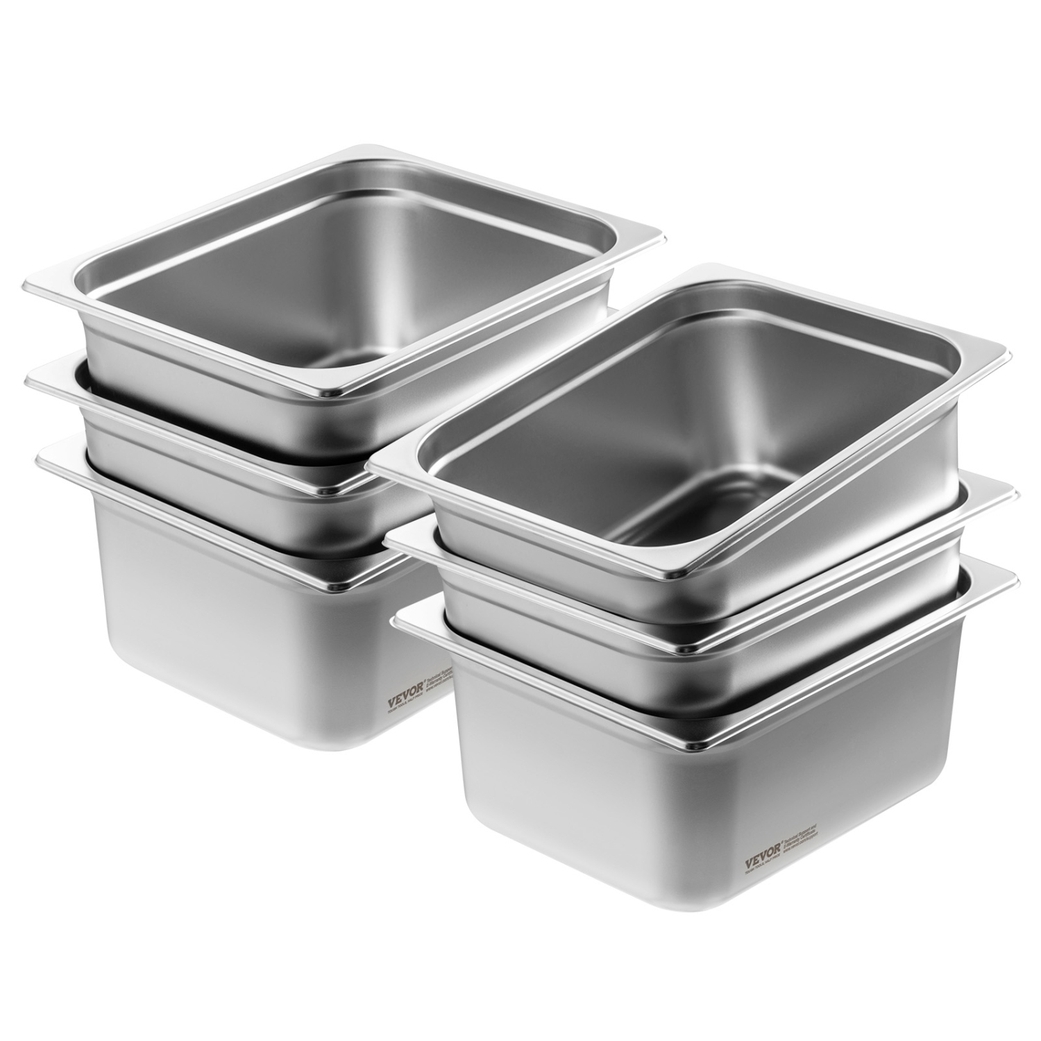 VEVOR 6 Pack Hotel Pans, 1/2 Size Anti-Jam Steam Pan, 0.8mm Thick Stainless Steel Pan, 6-Inch Deep Commercial Table Pan, Catering Storage Food Pan,