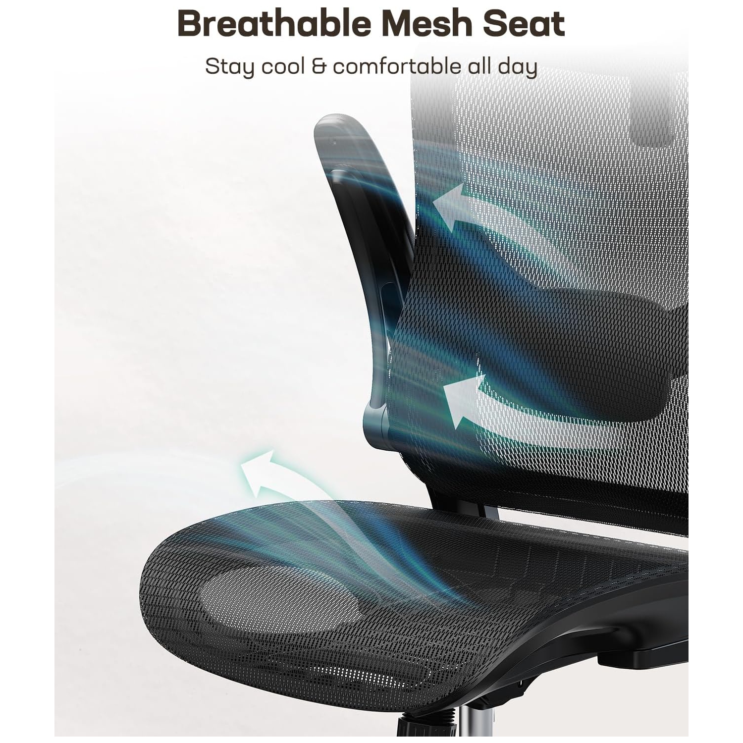 HUANUO Ergonomic High Back Office Chair with Adjustable Lumbar Support & Headrest, Mesh Swivel Desk Chair with Flip-Up Armrests and Wheels for Home &