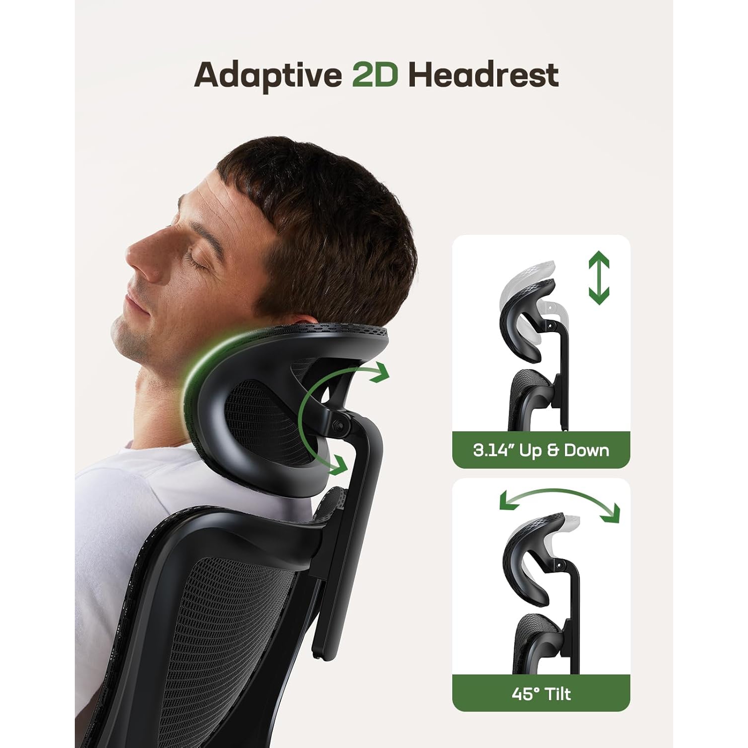 HUANUO Ergonomic High Back Office Chair with Adjustable Lumbar Support & Headrest, Mesh Swivel Desk Chair with Flip-Up Armrests and Wheels for Home &