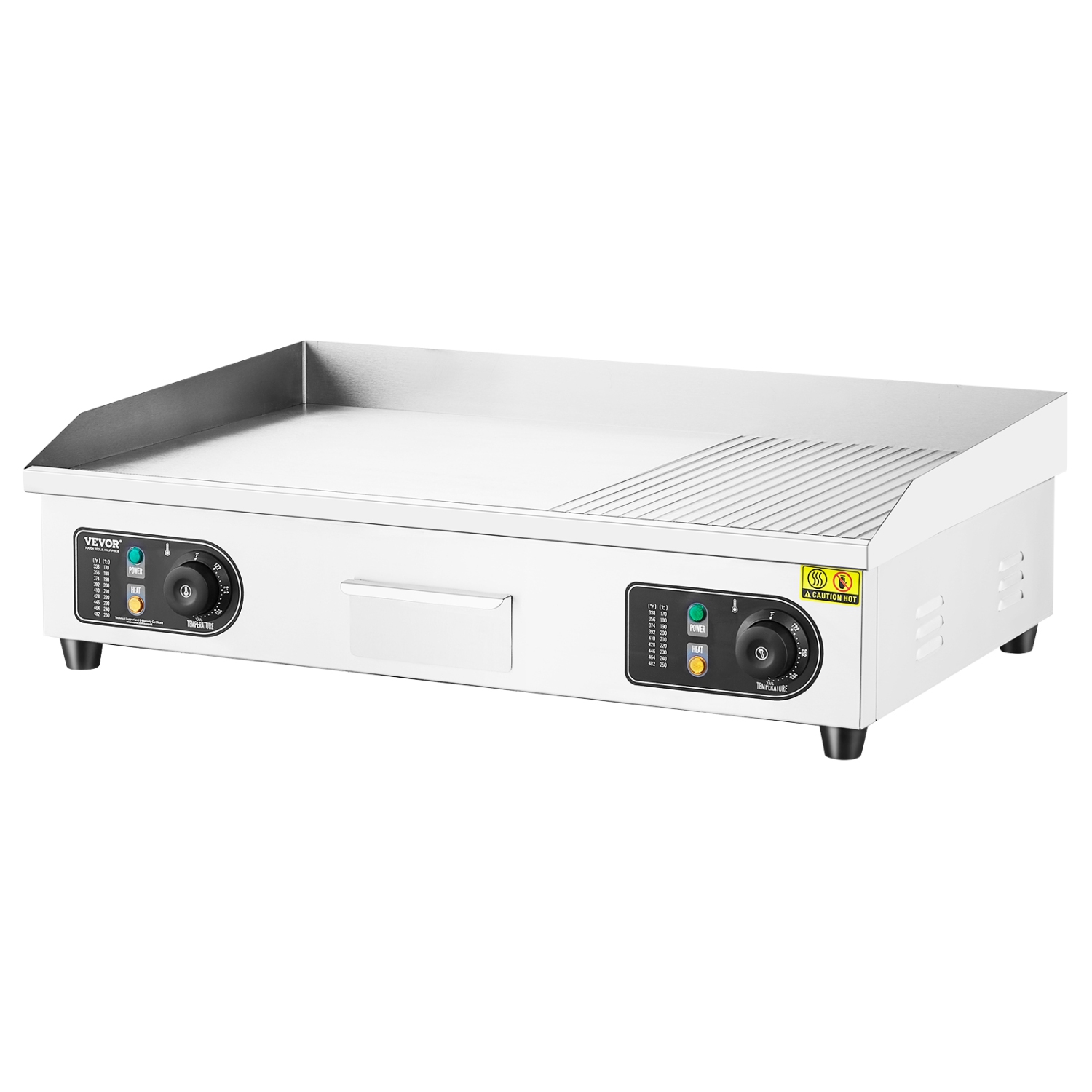 VEVOR 2800W Commercial Electric Griddle, Countertop Half-Flat Top Grill, 122℉-572℉ Adjustable Temp, 28.74x15.75x0.39in Stainless Steel Griddle Grill