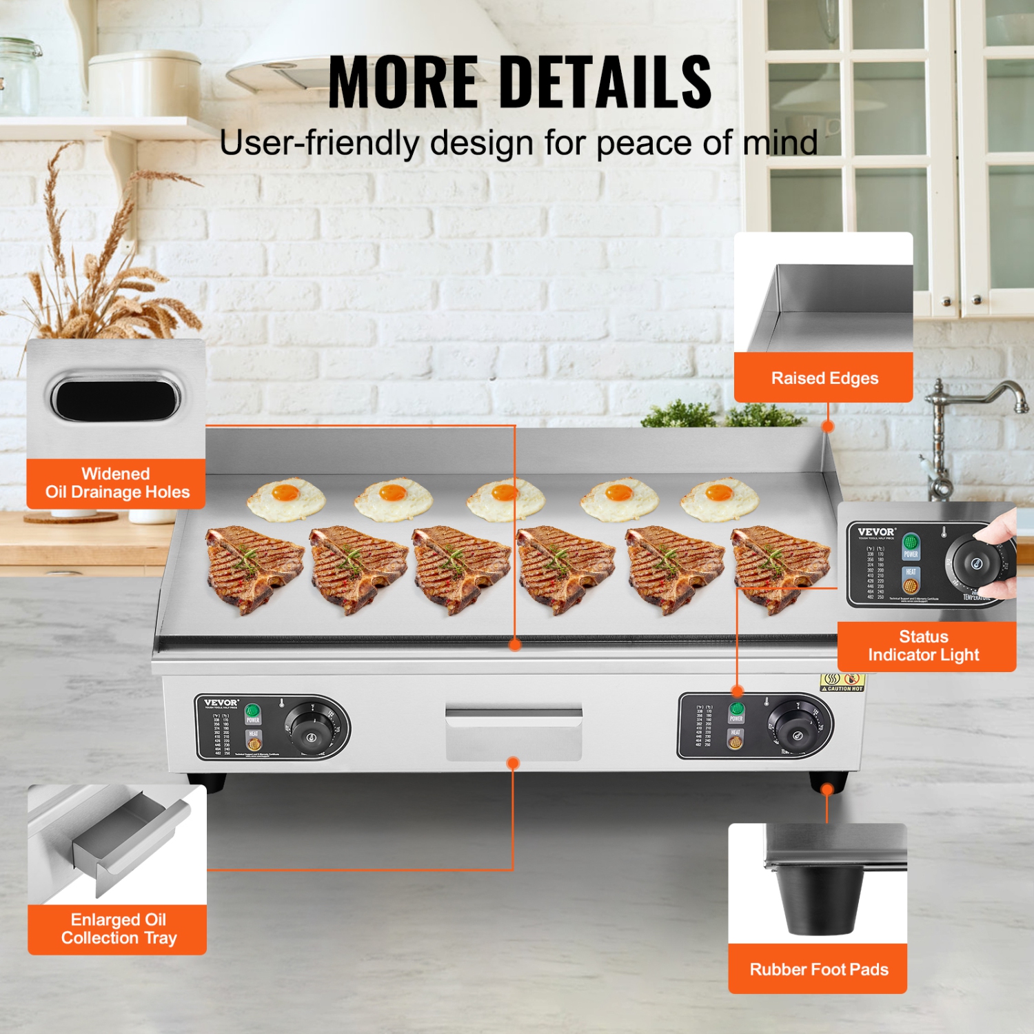 Gril électrique commercial VEVOR 2800&nbsp;W, gril plat de comptoir, 122 réglages à température réglable, 25,98x15,75GA 0,39&nbsp;po Gril en acier