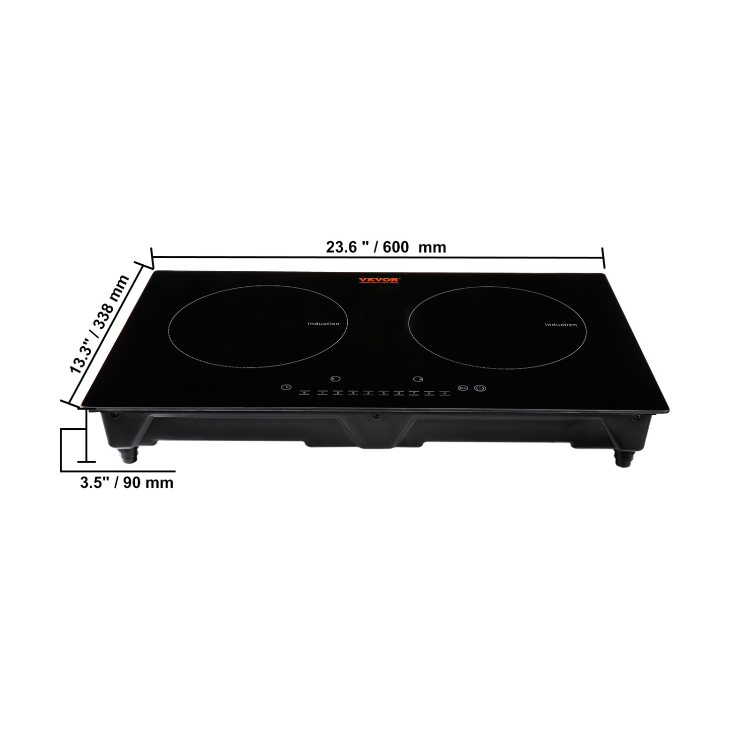 VEVOR 24'' Electric Cooktop, 2 Burners, Induction Stove Top,Built-in Magnetic Cooktop 1800W,9 Heating Level Multifunctional Burner,LED Touch Screen