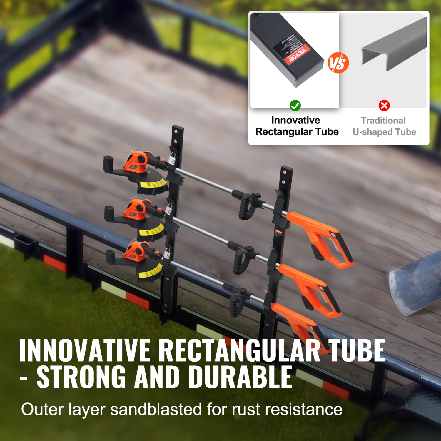 VEVOR 3 Place Trimmer Rack, Weeder Trimmer Rack, Trim Holder Trailer Rack with Zinc Alloy Password Lock, Wall-mounted or Mount on Enclosed Trailer