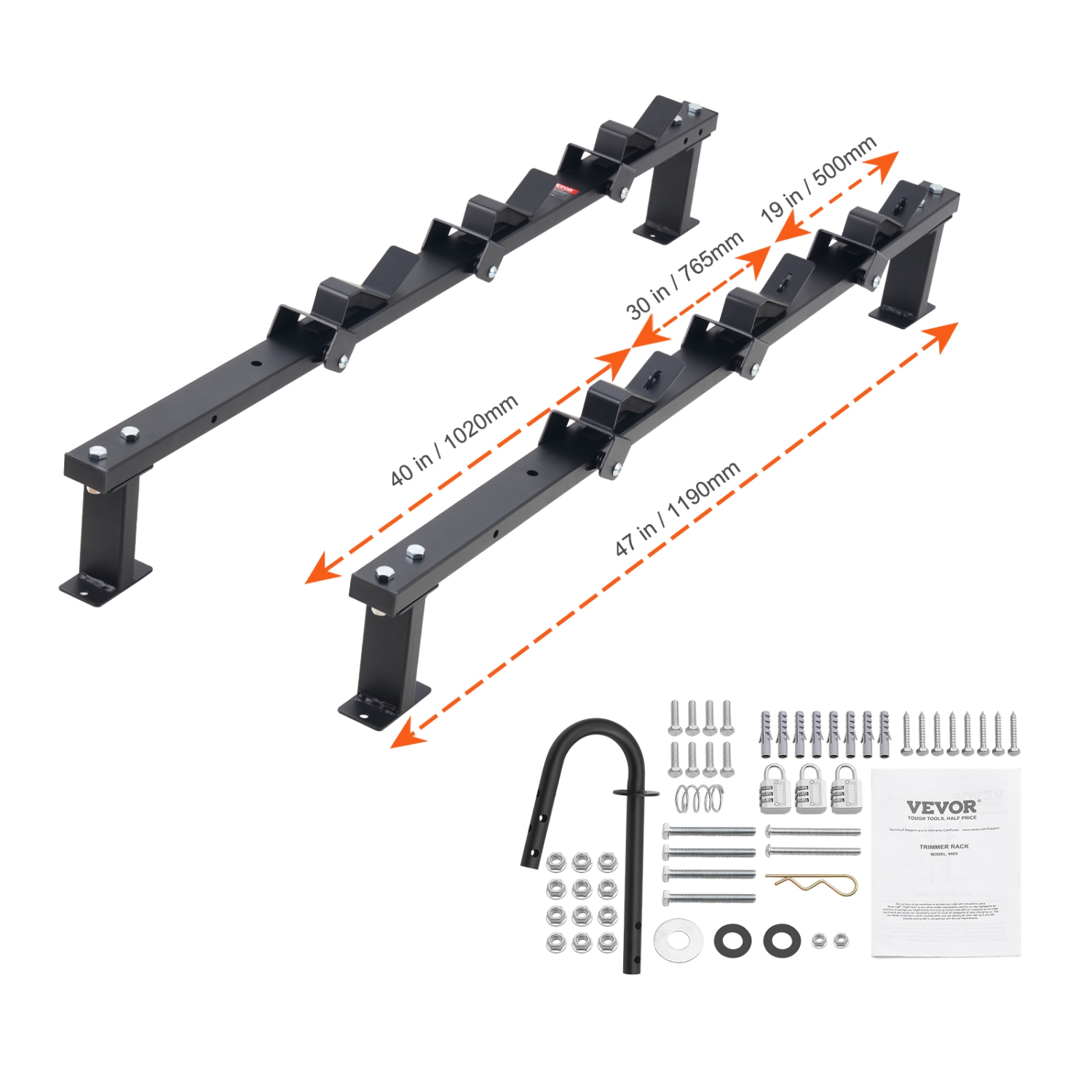 VEVOR 3 Place Trimmer Rack, Weeder Trimmer Rack, Trim Holder Trailer Rack with Zinc Alloy Password Lock, Wall-mounted or Mount on Enclosed Trailer