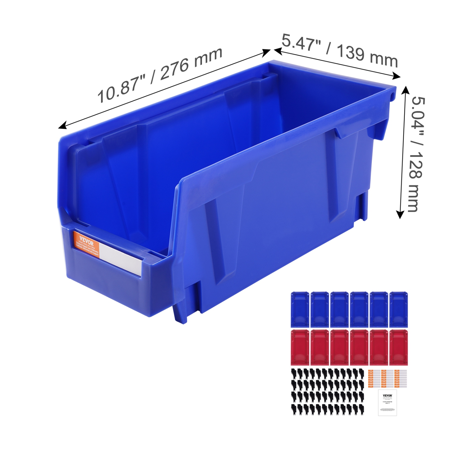 VEVOR 11 x 5 x 5 In Plastic Storage Bin, Hanging Stackable Storage Organizer Bin, Blue/Red, 12-Pack, Heavy Duty Stacking Containers for Closet,