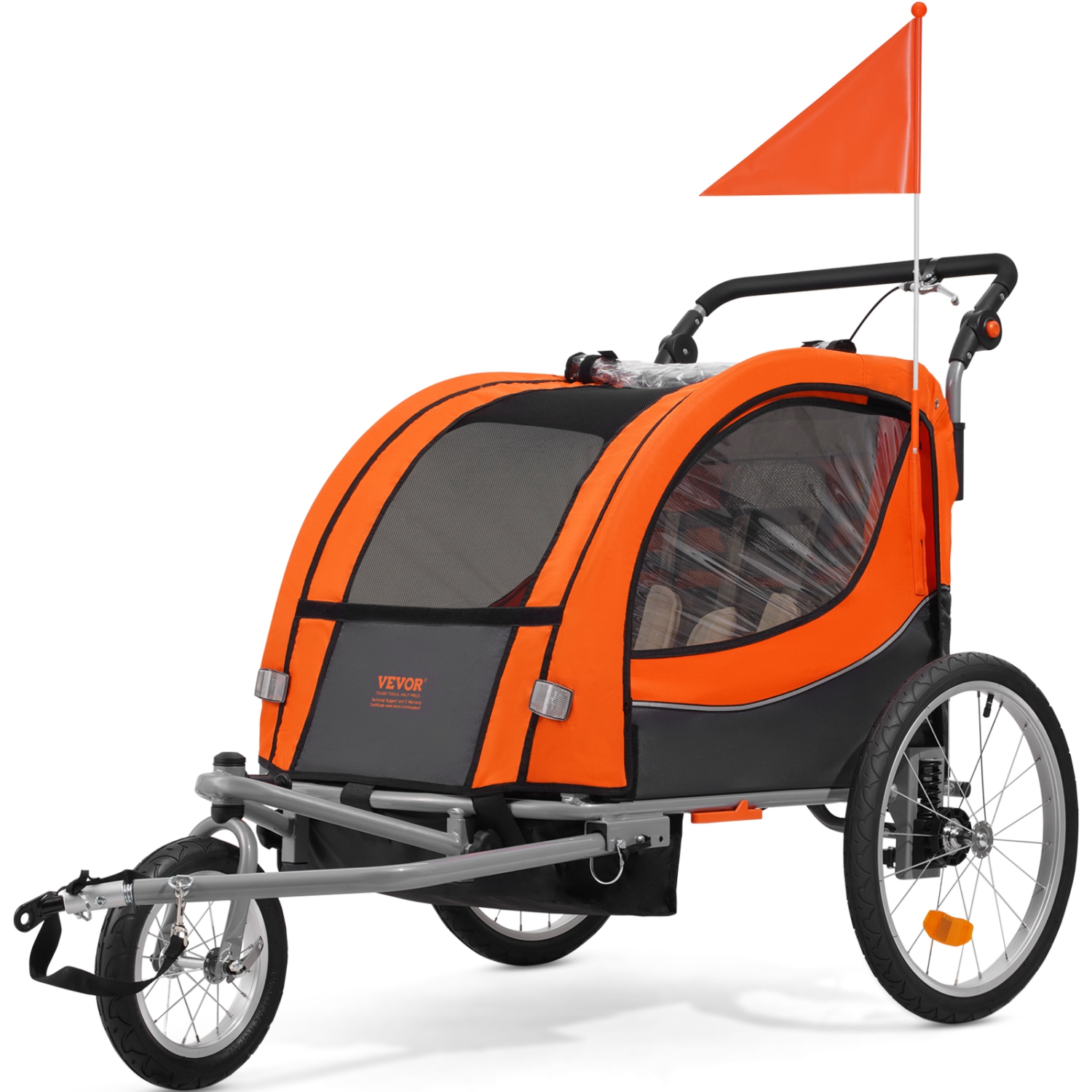 VEVOR 100 lbs Load Bike Trailer for Toddlers, Kids, Double Seat, 2-In-1 Canopy Carrier Converts to Stroller, Tow Behind Foldable Child Bicycle