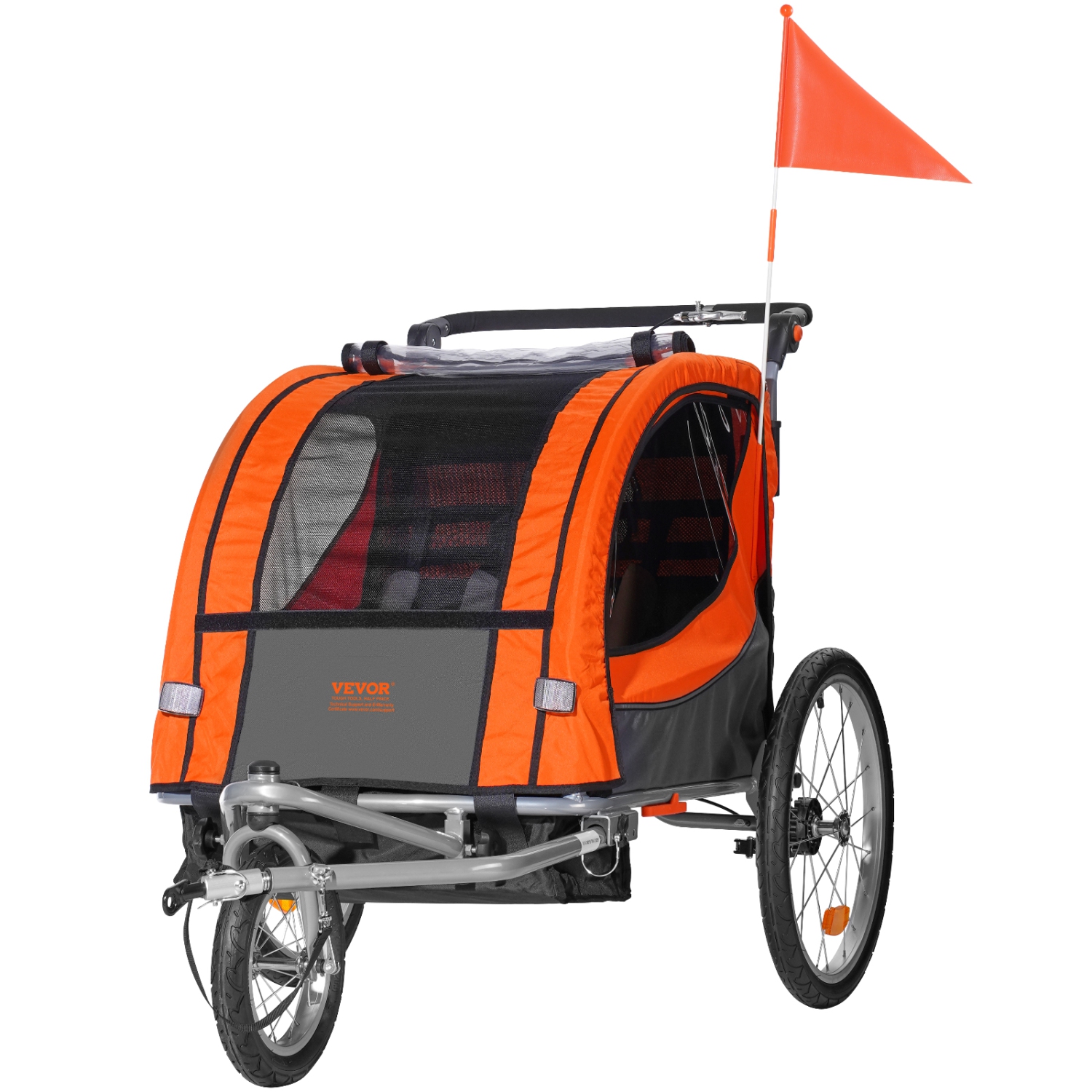 VEVOR 100 lbs Load Bike Trailer for Toddlers, Kids, Double Seat, 2-In-1 Canopy Carrier Converts to Stroller, Tow Behind Foldable Child Bicycle