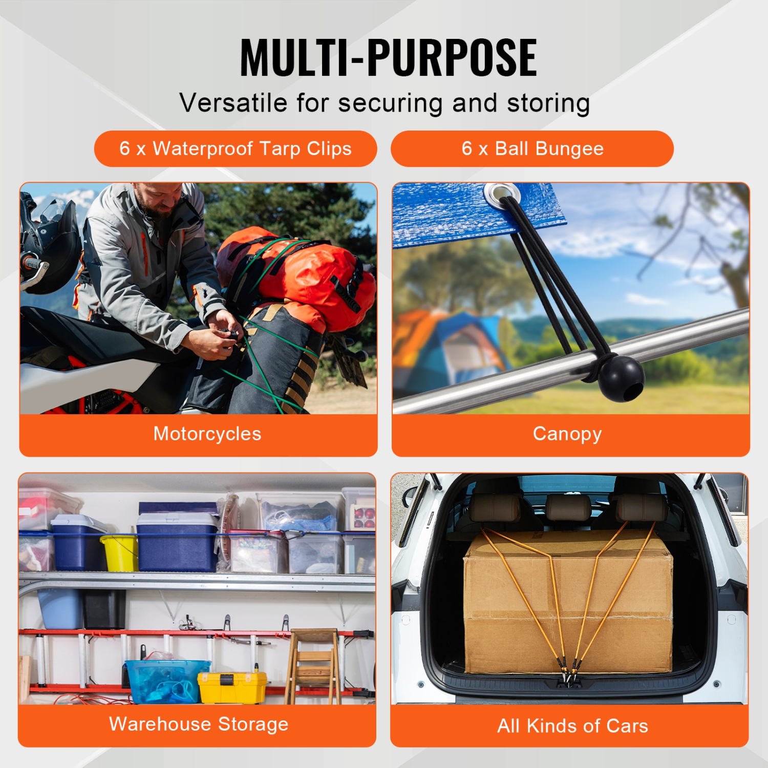 VEVOR 30 Piece Bungee Cords Assortment, 8 mm Heavy Duty Bungee Straps with A3 Steel Carabiners, Includes 10", 18", 24", 36", 48", 60", 72", Portable