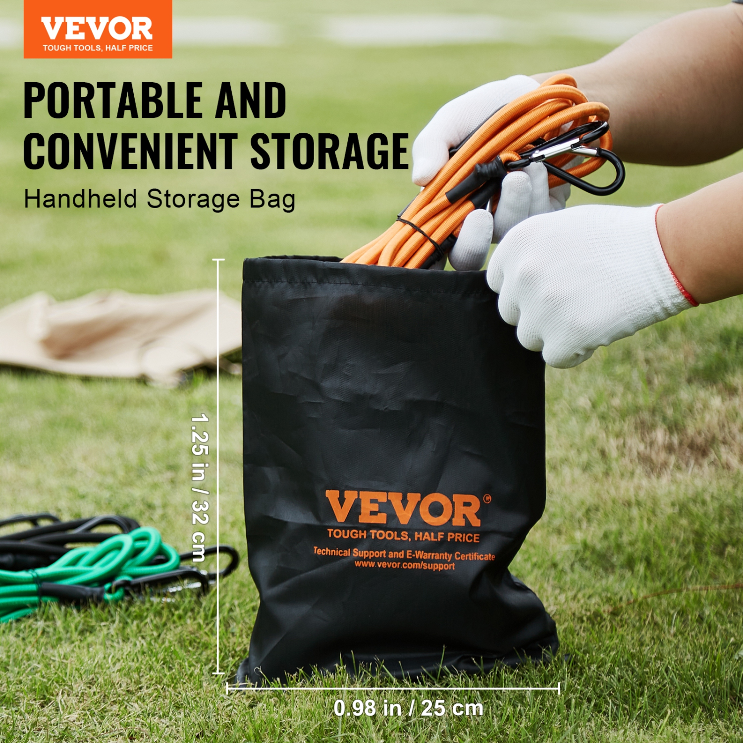 VEVOR 30 Piece Bungee Cords Assortment, 8 mm Heavy Duty Bungee Straps with A3 Steel Carabiners, Includes 10", 18", 24", 36", 48", 60", 72", Portable