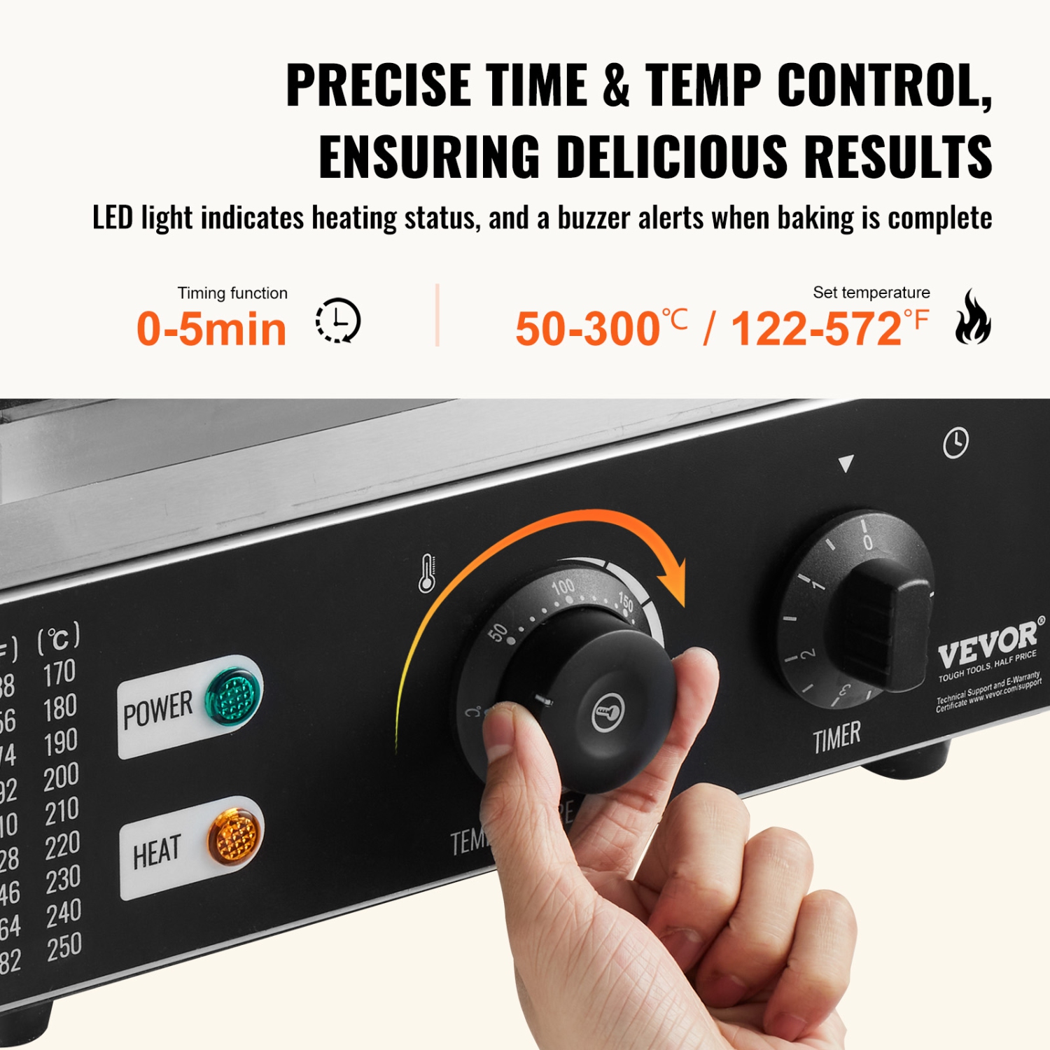 VEVOR 1550W Electric Donut Maker, Commercial Doughnut Machine with Non-stick Surface, 6 Holes Double-Sided Heating Waffle Machine Makes 6 Doughnuts,