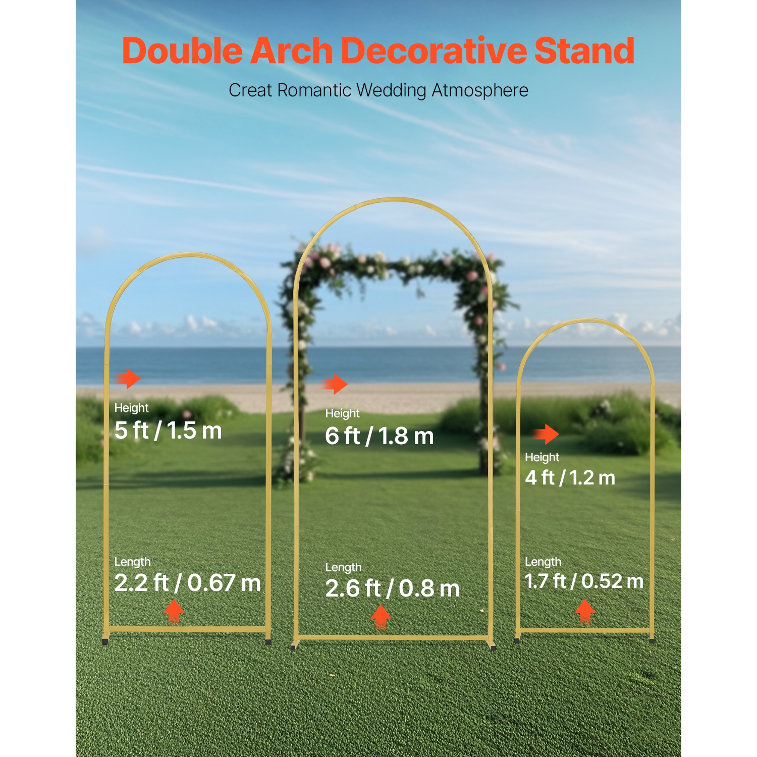 VEVOR 3 Sets Wedding Arch Backdrop Stand, Metal Stable Stand with Case Connection & Chassis Crossbar Design, Easy-to-Assemble, with Metal, Fit for