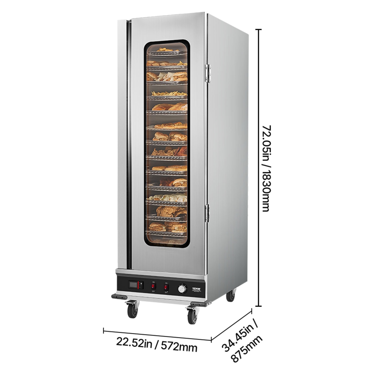 VEVOR 16-Tier Hot Box Food Warmer, with Water Tray, Glass Single-door and Adjustable Shelves, Stainless Steel Food Warmer Cabinet, Ideal for Storing