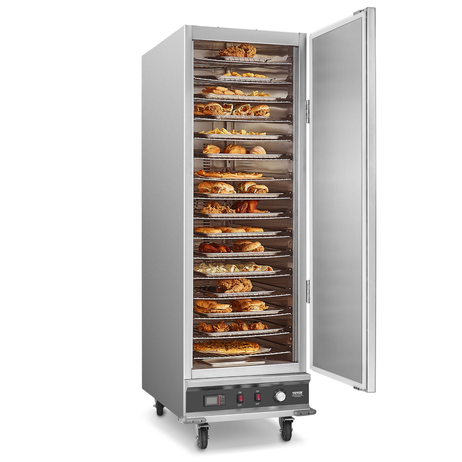 VEVOR 16-Tier Hot Box Food Warmer, with Water Tray, Single-door and Adjustable Shelves, Stainless Steel Food Warmer Cabinet, Ideal for Storing Pizza,