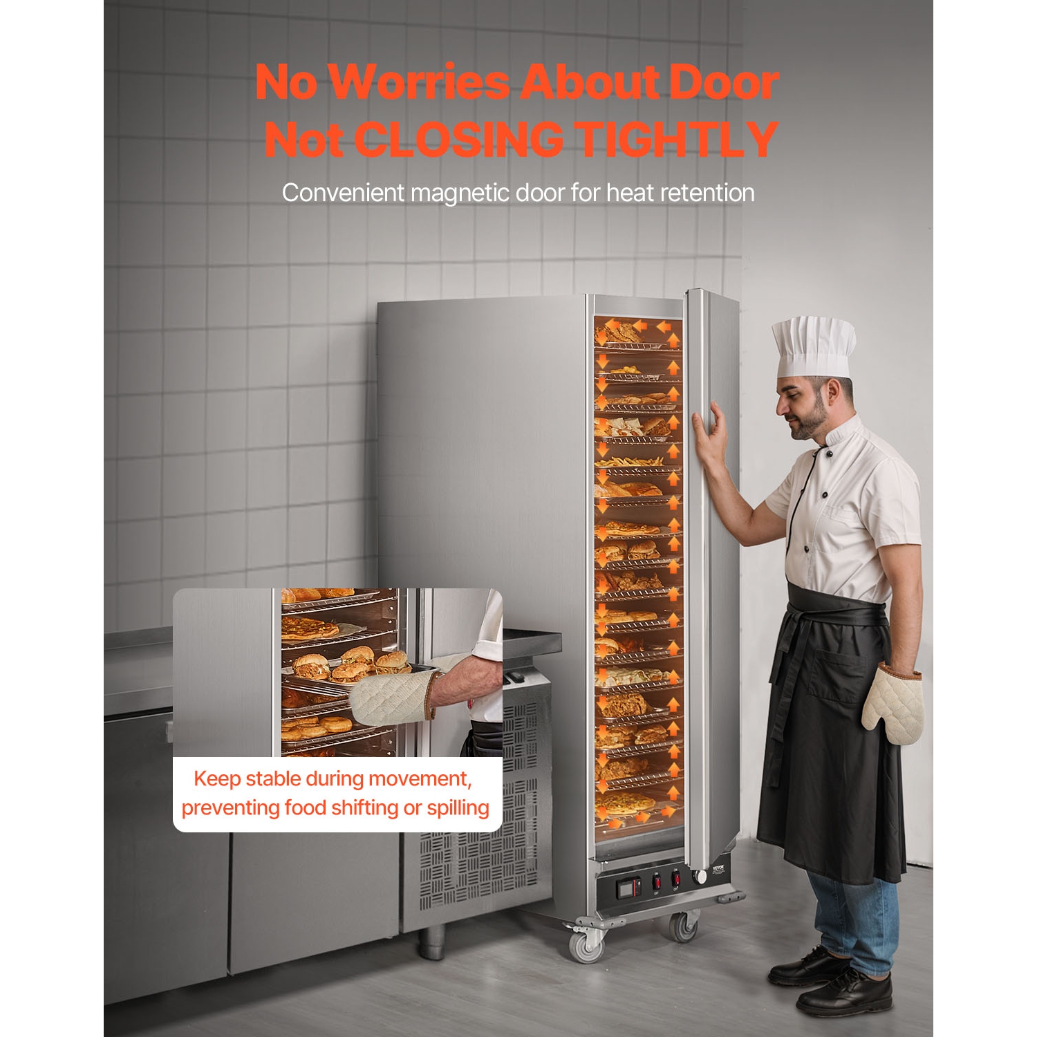 VEVOR 16-Tier Hot Box Food Warmer, with Water Tray, Single-door and Adjustable Shelves, Stainless Steel Food Warmer Cabinet, Ideal for Storing Pizza,
