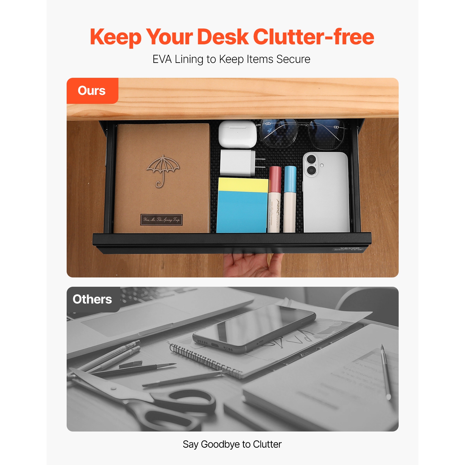 &nbsp;&nbsp;&nbsp;&nbsp;&nbsp;Tiroir&nbsp;coulissant pour dessous de bureau de 16&nbsp;po de largeur VEVOR&nbsp;, 17 x