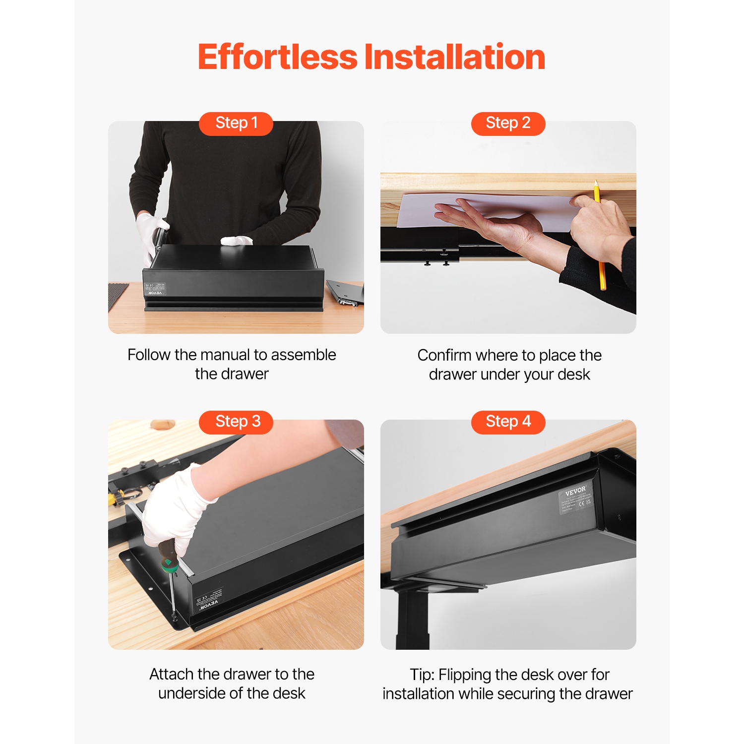 &nbsp;&nbsp;&nbsp;&nbsp;&nbsp;Tiroir&nbsp;coulissant pour dessous de bureau de 16&nbsp;po de largeur VEVOR&nbsp;, 17 x