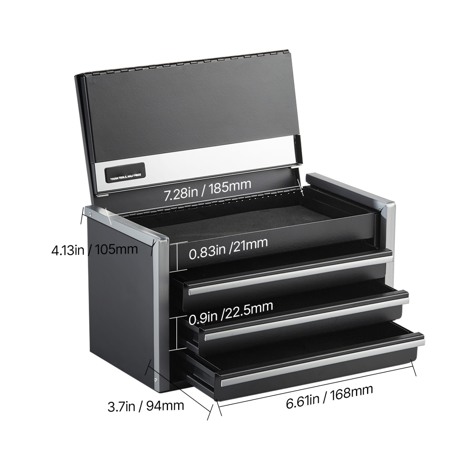 VEVOR 8.6-inch Portable Metal Tool Box, with 3 Drawers, Small Tool Chest with EVA Liners and PP Feet Pads, Heavy-Duty Steel With Ball Bearing Opening