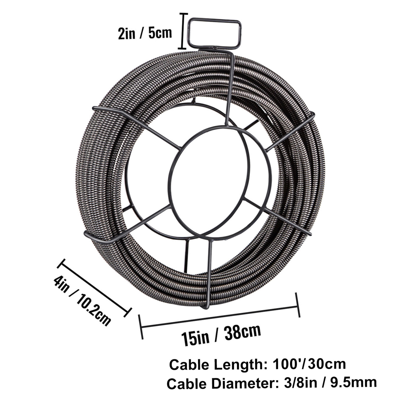 VEVOR 100 Feet x 3/8 Inch Drain Cleaning Cable Solid Core Cable Sewer Cable Drain Auger Cable Cleaner Snake Clog Pipe Drain Cleaning Cable Sewer