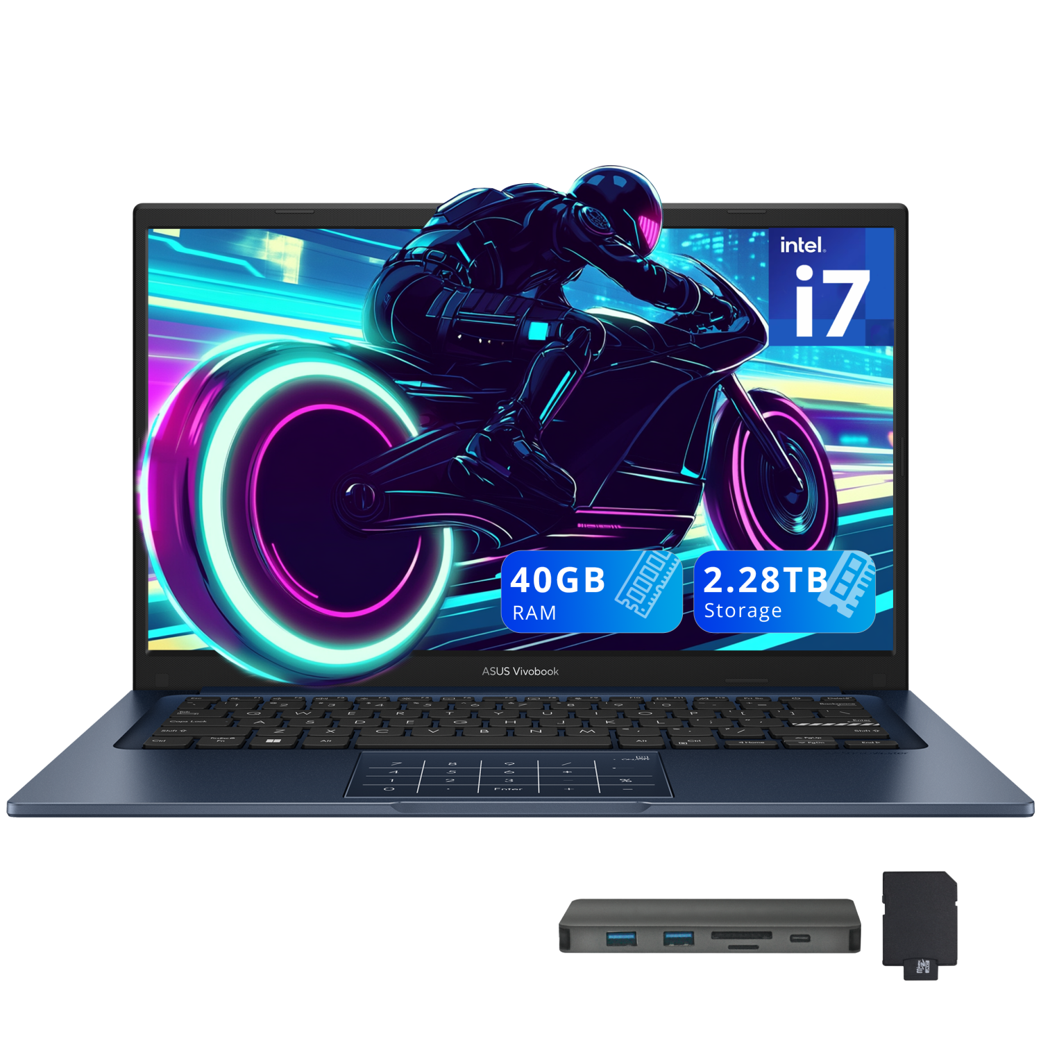 ASUS Vivobook 14" FHD Business Laptop, Intel i7-1355U,2.28TB Storage(2TB SSD+288GB Docking Station Set), 40GB RAM, Intel UHD Graphics, Number Pad,