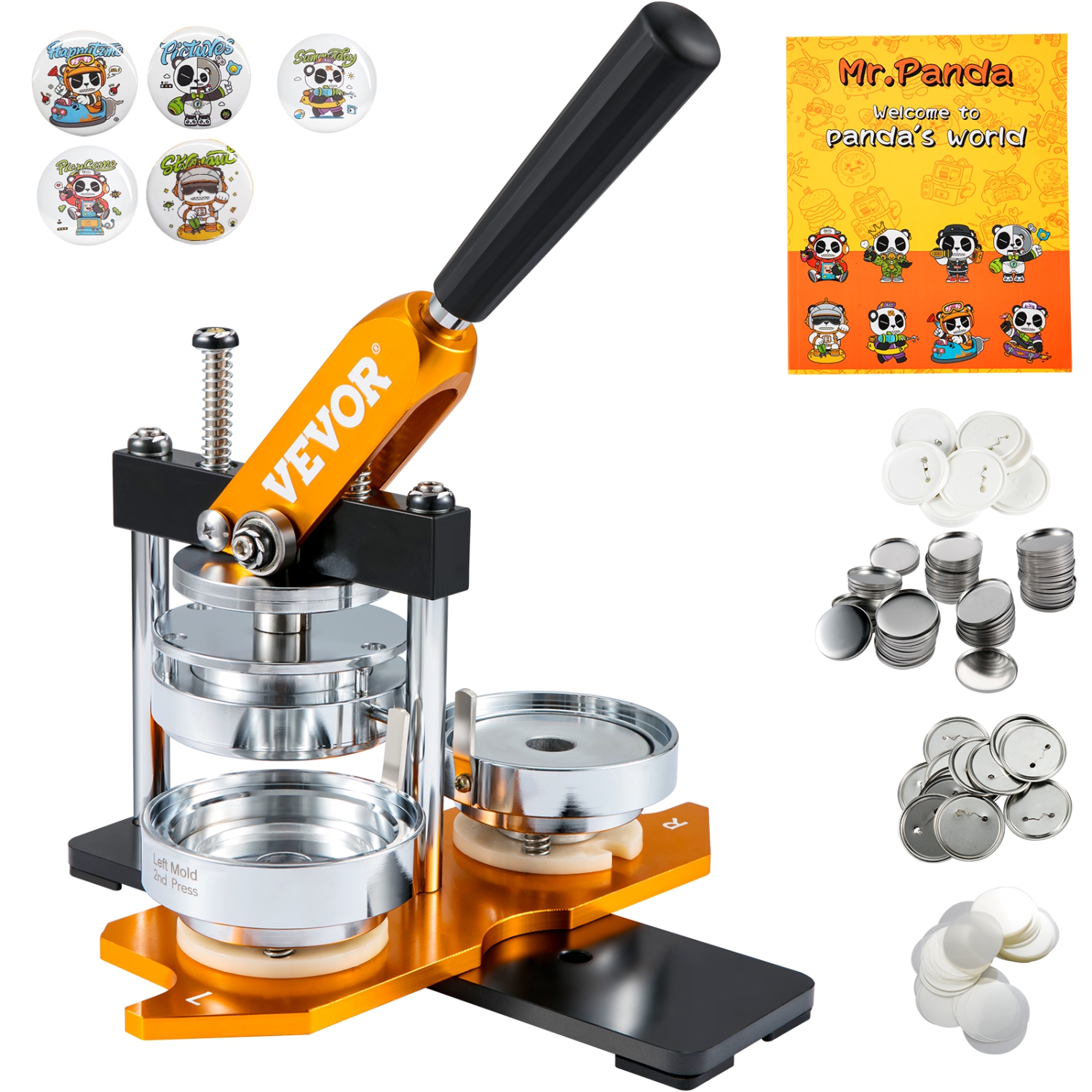 VEVOR 75 mm Button Maker Machine, Badge Punch Press Kit, Children DIY Gifts Pin Maker, Button Making Supplies with 500pcs Button Parts & Circle