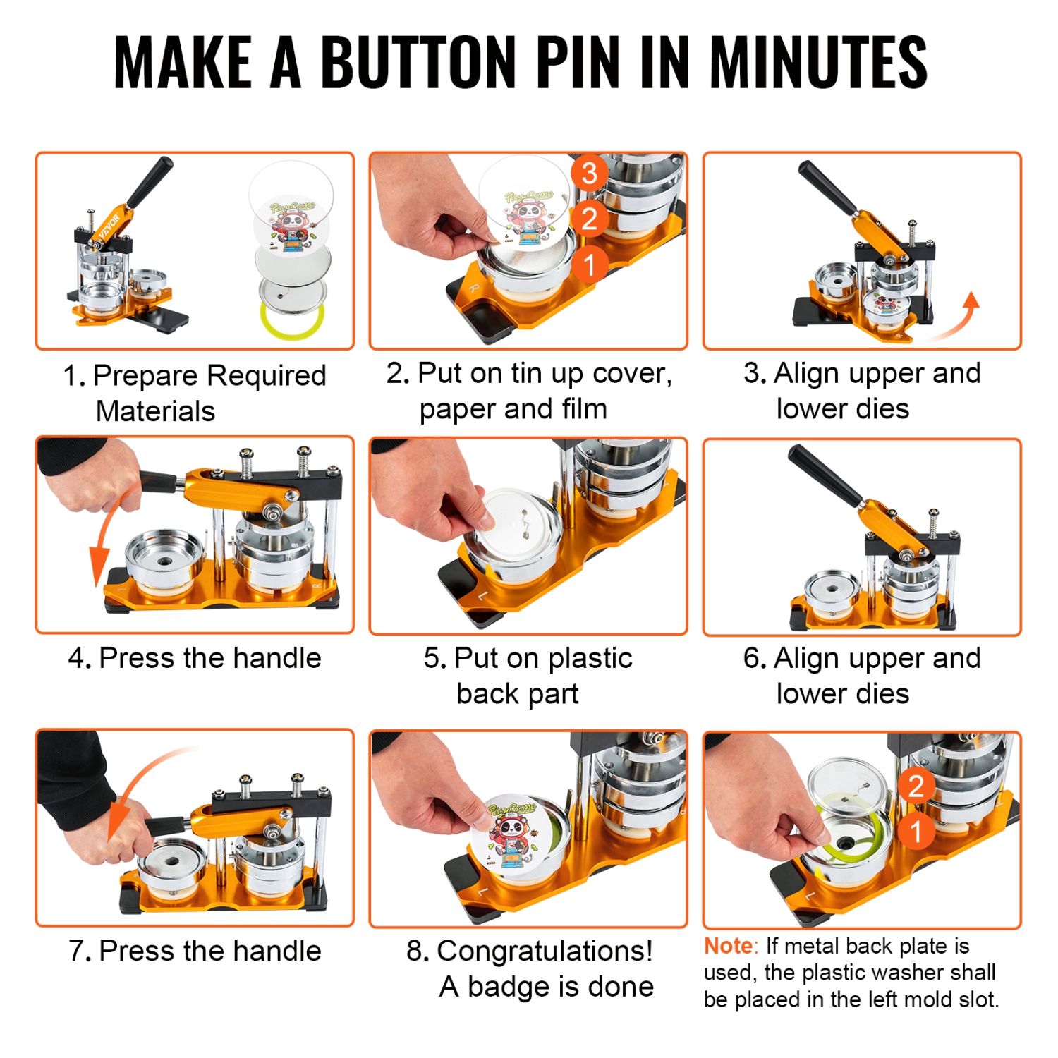 VEVOR 75 mm Button Maker Machine, Badge Punch Press Kit, Children DIY Gifts Pin Maker, Button Making Supplies with 500pcs Button Parts & Circle