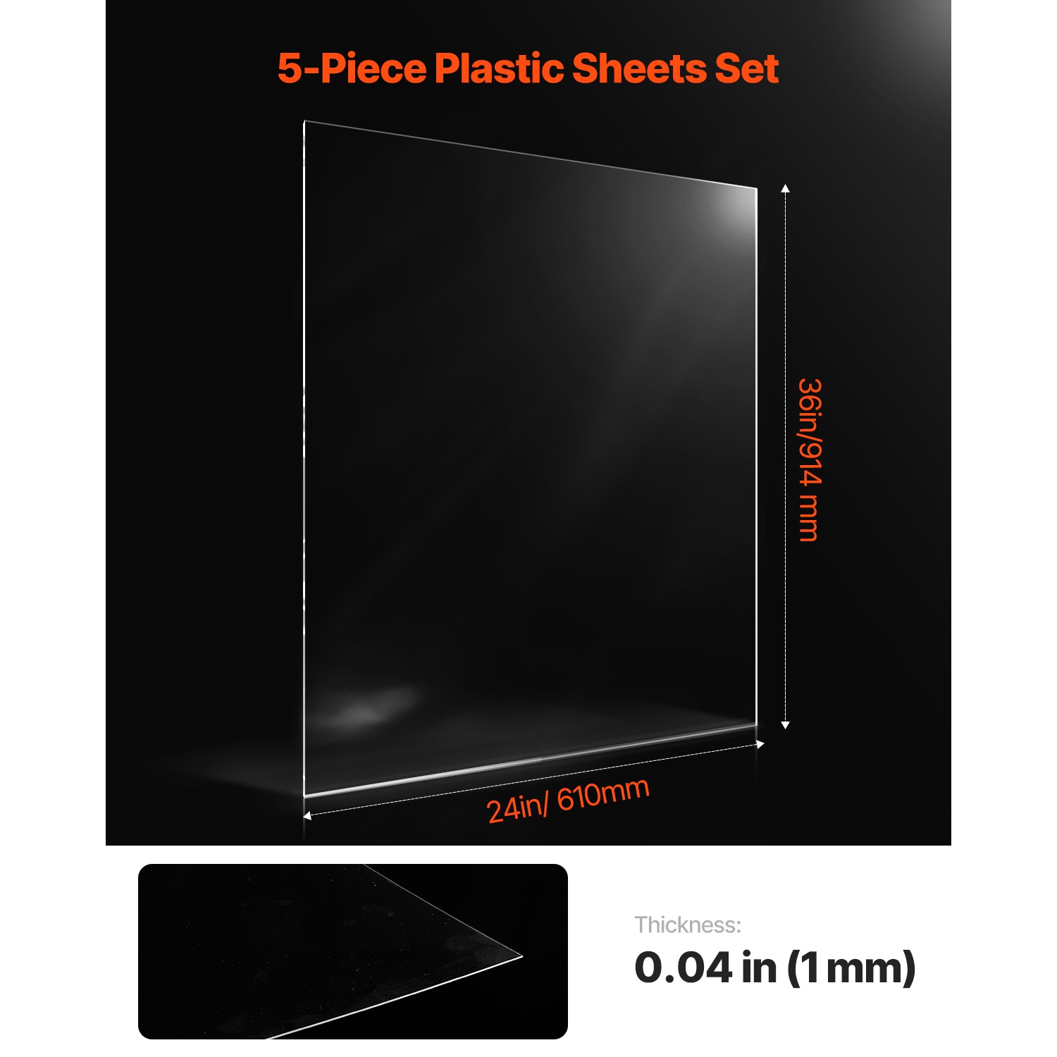VEVOR 5-Pack PET/Plexiglass Sheets, 24 x 36 Inch 0.04 Inch Thick Transparent Flexible Plastic Panels for Craft, Replacement Picture Frame Glass, DIY