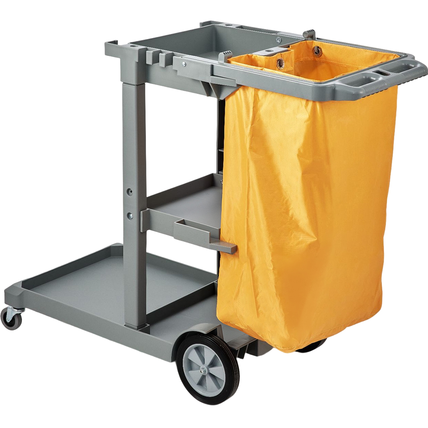 Chariot de nettoyage VEVOR de 47 x 20 x 38,6 po, chariot d'entretien commercial à 3 tablettes, chariot d'entretien ménager en plastique de