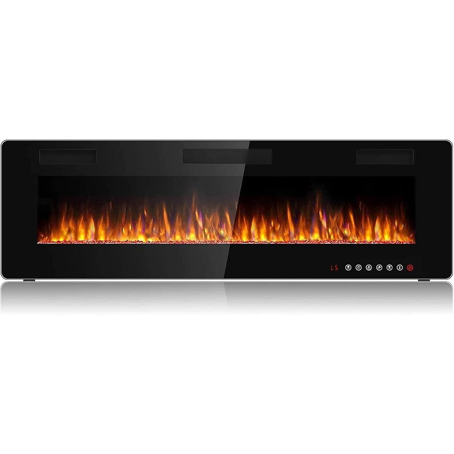 LEMBERI 50 inch Ultra-Thin Recessed Electric Fireplace – Wall or in-wall mount, adjustable flame colors/speed, silent operation, touchscreen remote