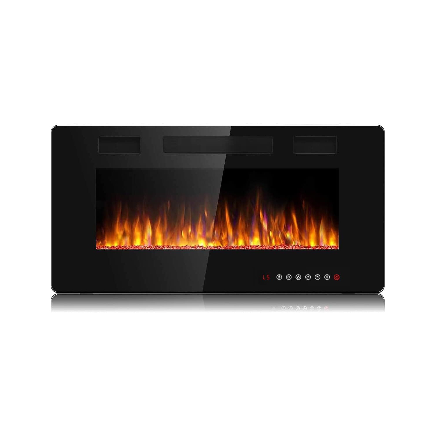 LEMBERI Ultra-Thin Recessed Electric Fireplace – Wall-mounted or in-wall, adjustable flame colors & speed, silent operation, touchscreen remote with