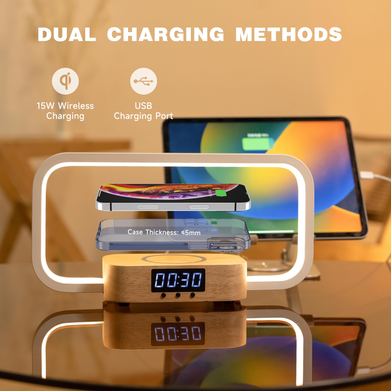 Lampe de table de chevet sans fil Chargeur tactile Lampe de table de chevet avec port USB, lampe de bureau avec éclairage LED moderne RVB pour