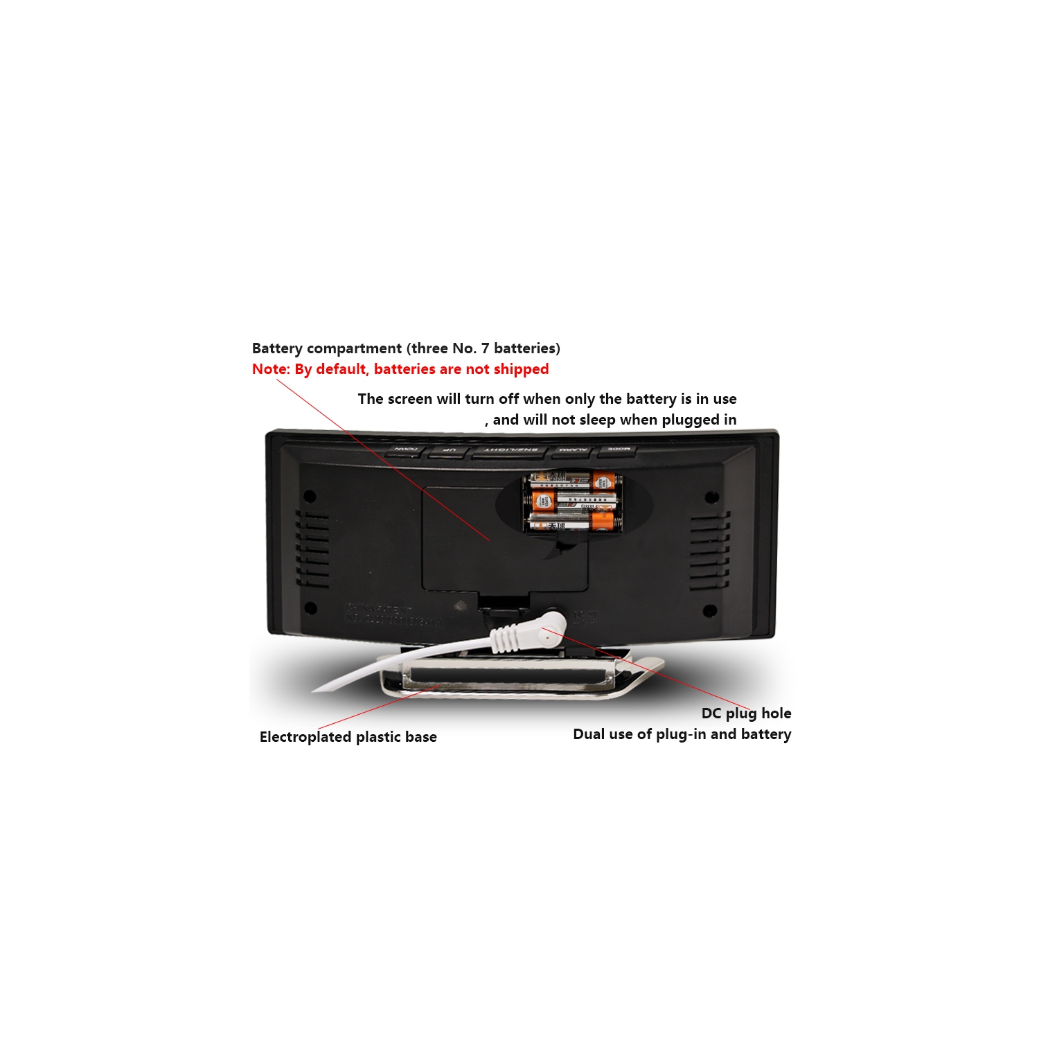 Horloge électronique courbée créative, réveil miroir à grand écran LED, horloge intelligente silencieuse de bureau spécifique aux étudiants - Blanc