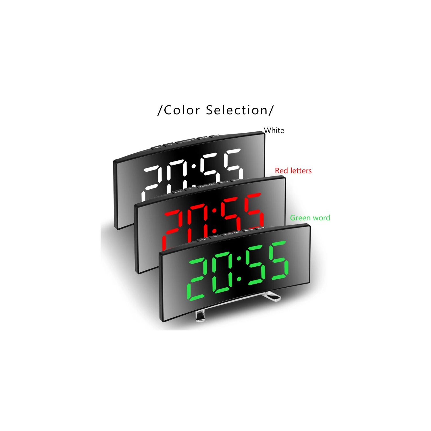 Horloge électronique courbée créative, réveil miroir à grand écran LED, horloge intelligente silencieuse de bureau spécifique aux étudiants - Blanc