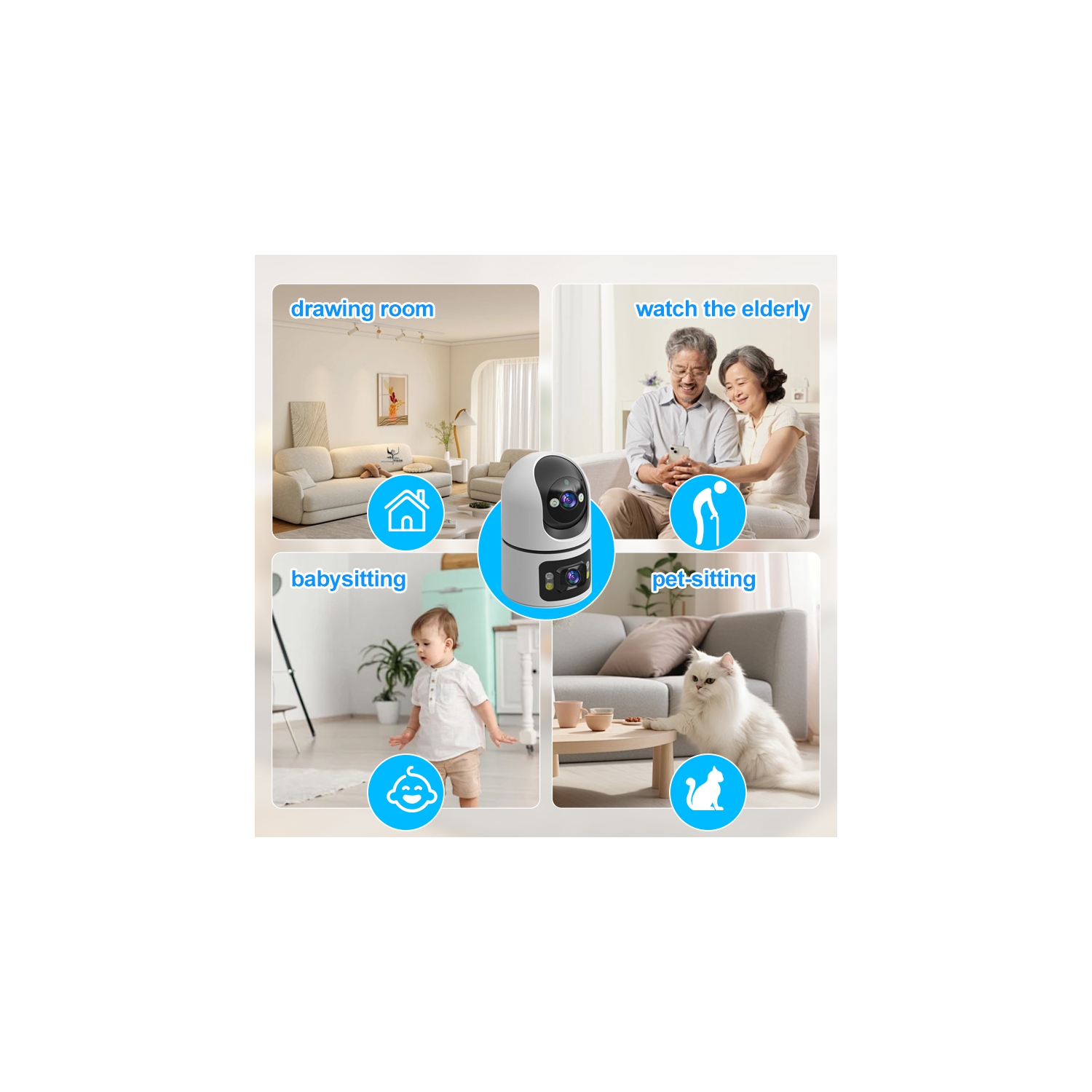 Indoor baby monitoring camera, binocular wireless wifi home HD night vision intelligent tracking camera-WIFI-5MP+7 days loop recording(32G)