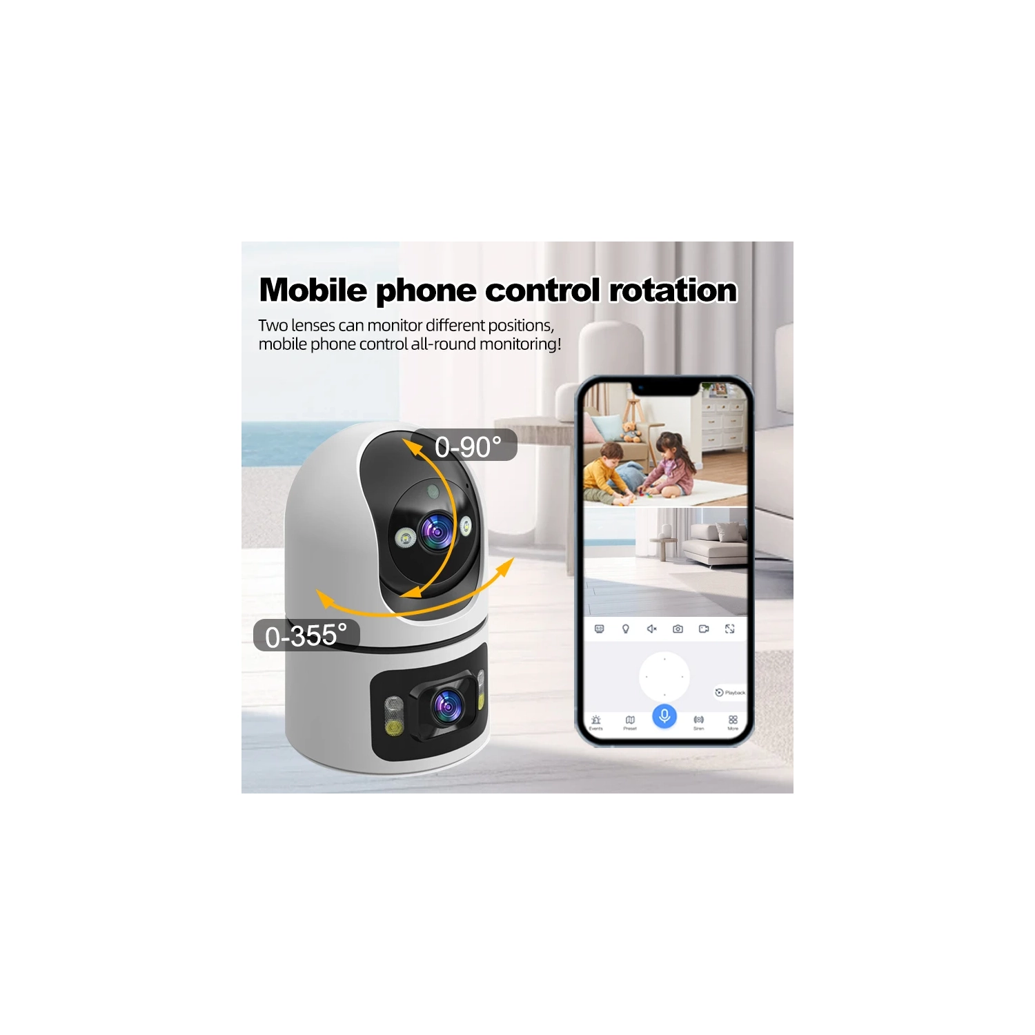 Indoor baby monitoring camera, binocular wireless wifi home HD night vision intelligent tracking camera-WIFI-5MP+7 days loop recording(32G)