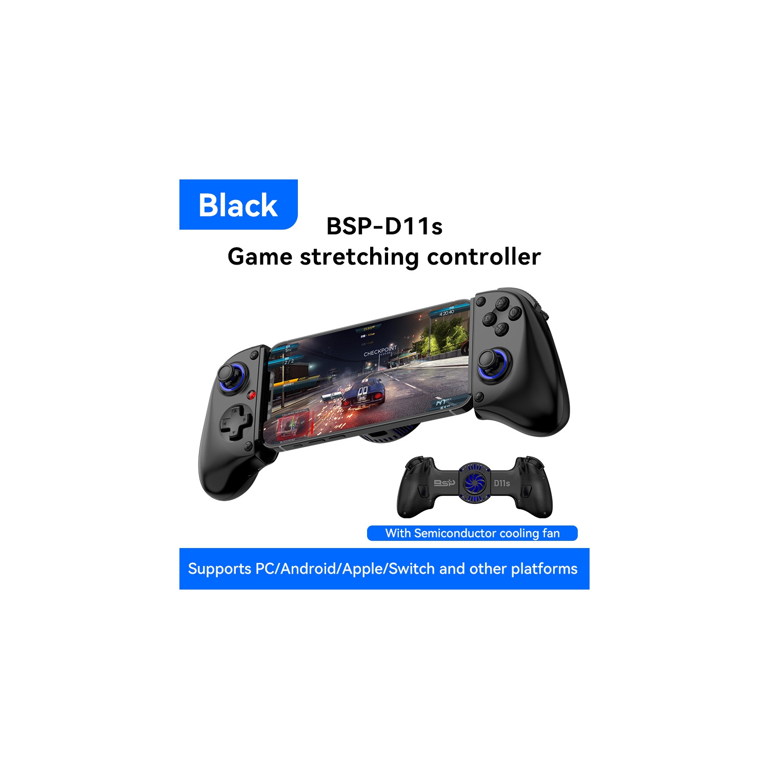 Manette de jeu télescopique D11/D11S Déclencheur effet Hall Switch/Manette de diffusion en continu Bluetooth pour Xbox Android iOS - D11S noir